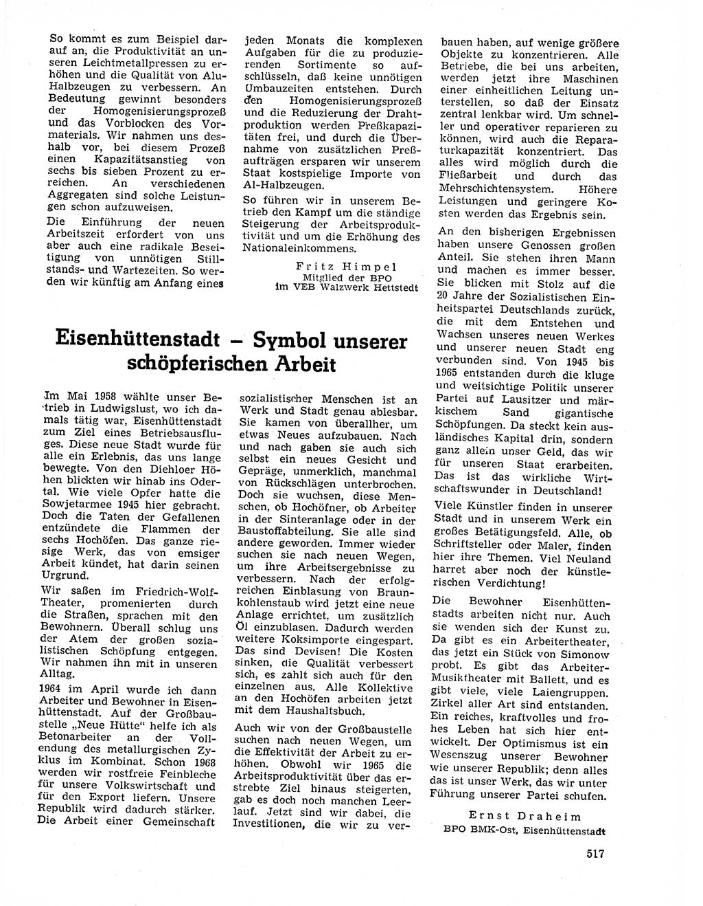 Neuer Weg (NW), Organ des Zentralkomitees (ZK) der SED (Sozialistische Einheitspartei Deutschlands) für Fragen des Parteilebens, 21. Jahrgang [Deutsche Demokratische Republik (DDR)] 1966, Seite 517 (NW ZK SED DDR 1966, S. 517)