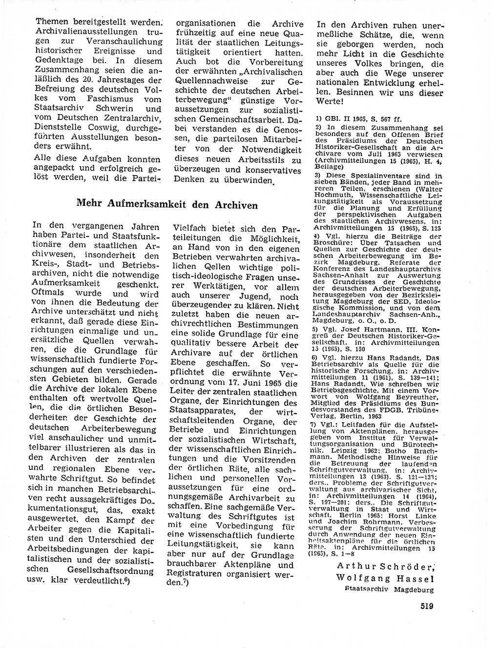 Neuer Weg (NW), Organ des Zentralkomitees (ZK) der SED (Sozialistische Einheitspartei Deutschlands) für Fragen des Parteilebens, 21. Jahrgang [Deutsche Demokratische Republik (DDR)] 1966, Seite 519 (NW ZK SED DDR 1966, S. 519)