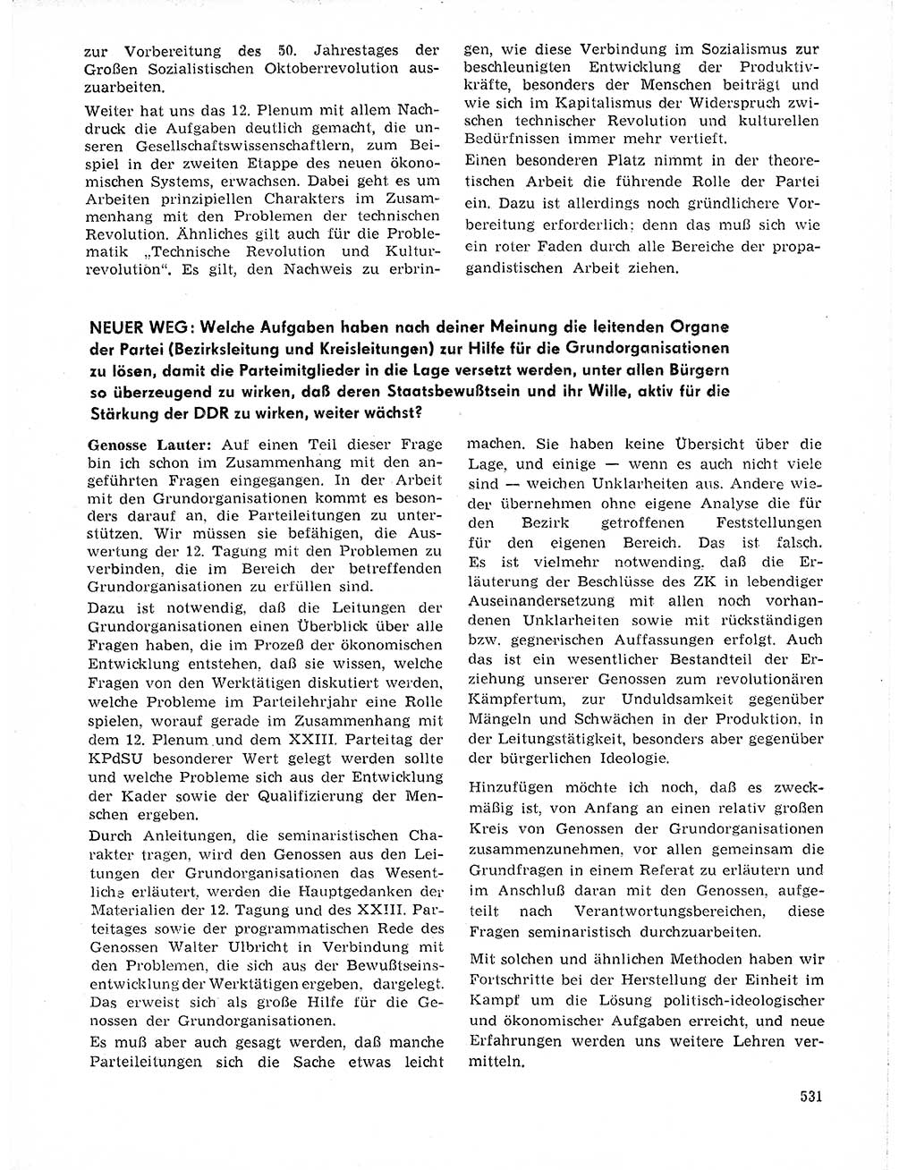 Neuer Weg (NW), Organ des Zentralkomitees (ZK) der SED (Sozialistische Einheitspartei Deutschlands) für Fragen des Parteilebens, 21. Jahrgang [Deutsche Demokratische Republik (DDR)] 1966, Seite 531 (NW ZK SED DDR 1966, S. 531)