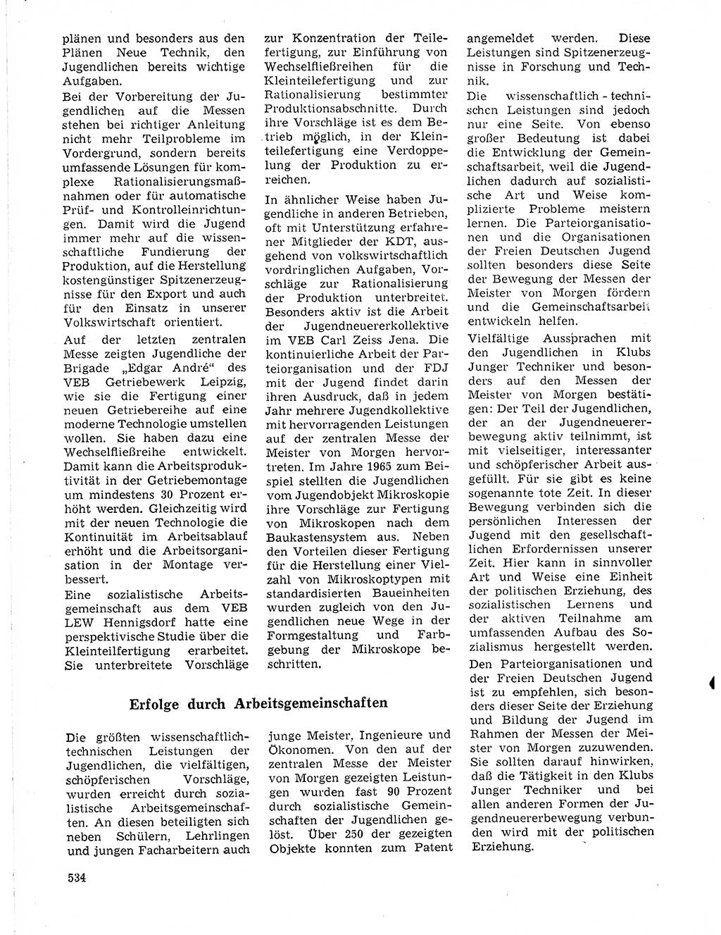 Neuer Weg (NW), Organ des Zentralkomitees (ZK) der SED (Sozialistische Einheitspartei Deutschlands) für Fragen des Parteilebens, 21. Jahrgang [Deutsche Demokratische Republik (DDR)] 1966, Seite 534 (NW ZK SED DDR 1966, S. 534)
