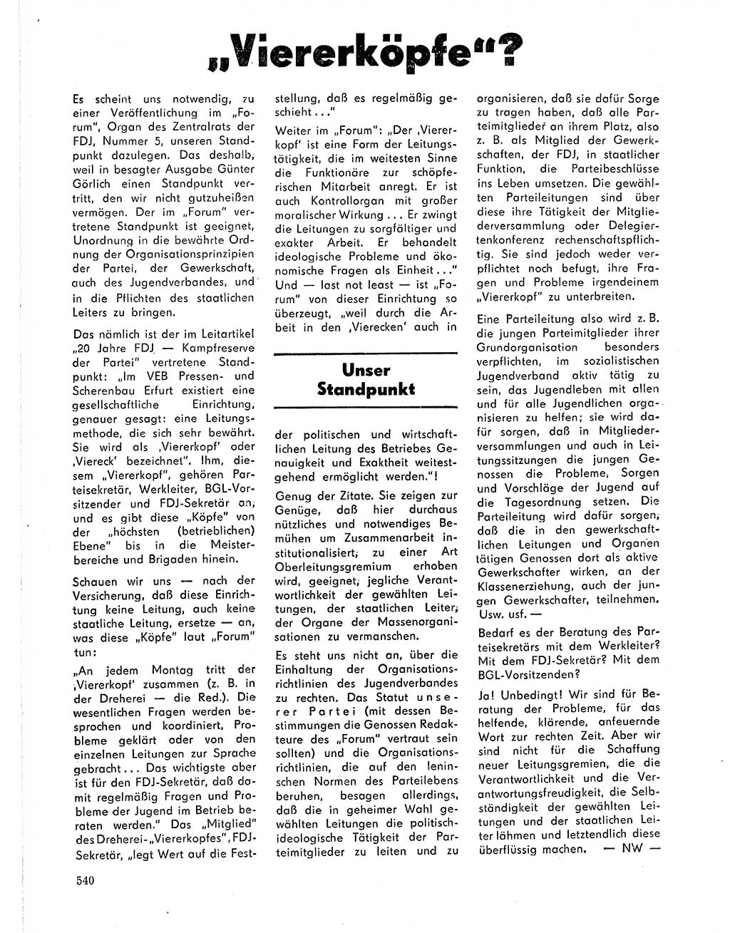 Neuer Weg (NW), Organ des Zentralkomitees (ZK) der SED (Sozialistische Einheitspartei Deutschlands) für Fragen des Parteilebens, 21. Jahrgang [Deutsche Demokratische Republik (DDR)] 1966, Seite 540 (NW ZK SED DDR 1966, S. 540)