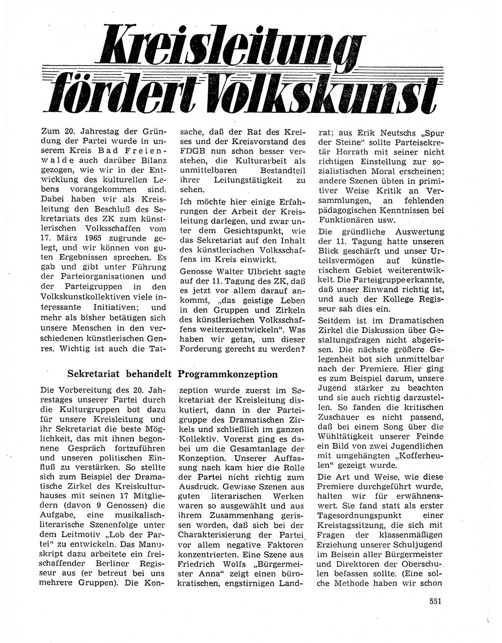Neuer Weg (NW), Organ des Zentralkomitees (ZK) der SED (Sozialistische Einheitspartei Deutschlands) für Fragen des Parteilebens, 21. Jahrgang [Deutsche Demokratische Republik (DDR)] 1966, Seite 551 (NW ZK SED DDR 1966, S. 551)