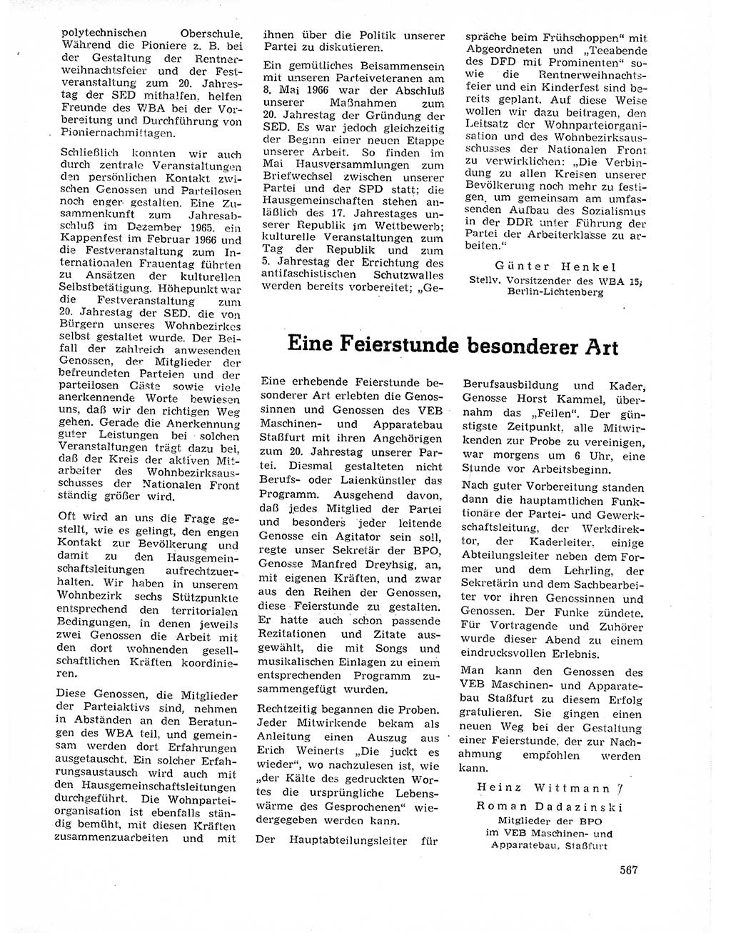 Neuer Weg (NW), Organ des Zentralkomitees (ZK) der SED (Sozialistische Einheitspartei Deutschlands) für Fragen des Parteilebens, 21. Jahrgang [Deutsche Demokratische Republik (DDR)] 1966, Seite 567 (NW ZK SED DDR 1966, S. 567)
