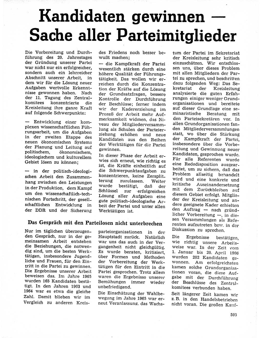 Neuer Weg (NW), Organ des Zentralkomitees (ZK) der SED (Sozialistische Einheitspartei Deutschlands) für Fragen des Parteilebens, 21. Jahrgang [Deutsche Demokratische Republik (DDR)] 1966, Seite 595 (NW ZK SED DDR 1966, S. 595)