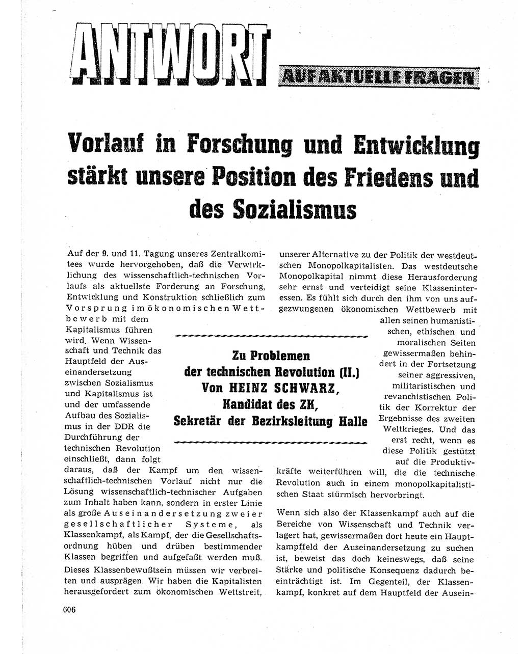 Neuer Weg (NW), Organ des Zentralkomitees (ZK) der SED (Sozialistische Einheitspartei Deutschlands) für Fragen des Parteilebens, 21. Jahrgang [Deutsche Demokratische Republik (DDR)] 1966, Seite 606 (NW ZK SED DDR 1966, S. 606)