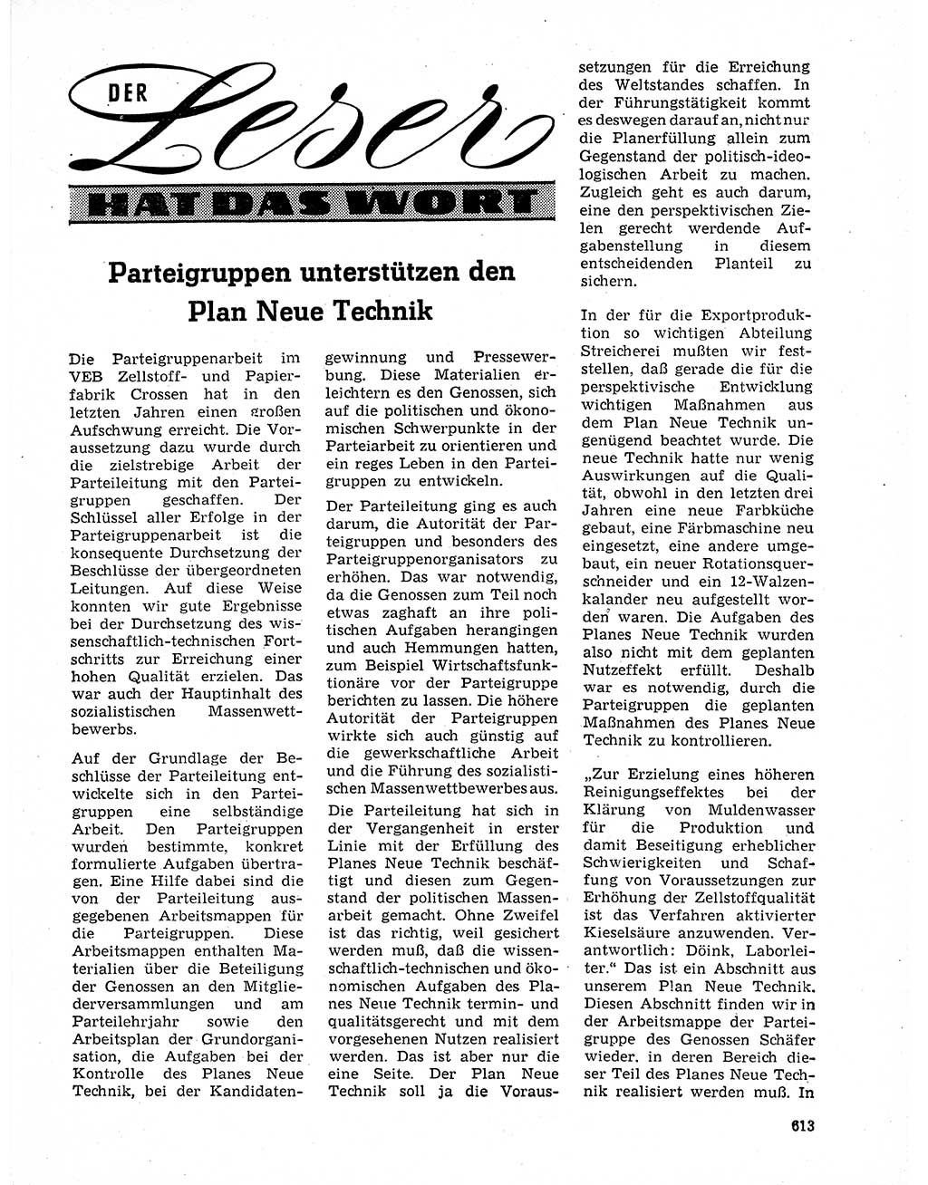 Neuer Weg (NW), Organ des Zentralkomitees (ZK) der SED (Sozialistische Einheitspartei Deutschlands) für Fragen des Parteilebens, 21. Jahrgang [Deutsche Demokratische Republik (DDR)] 1966, Seite 613 (NW ZK SED DDR 1966, S. 613)