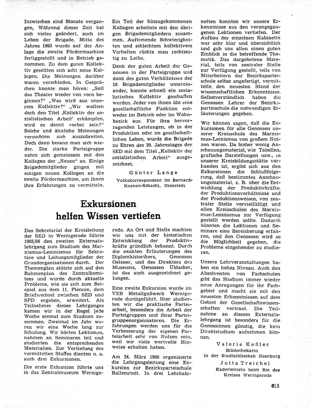 Neuer Weg (NW), Organ des Zentralkomitees (ZK) der SED (Sozialistische Einheitspartei Deutschlands) für Fragen des Parteilebens, 21. Jahrgang [Deutsche Demokratische Republik (DDR)] 1966, Seite 615 (NW ZK SED DDR 1966, S. 615)