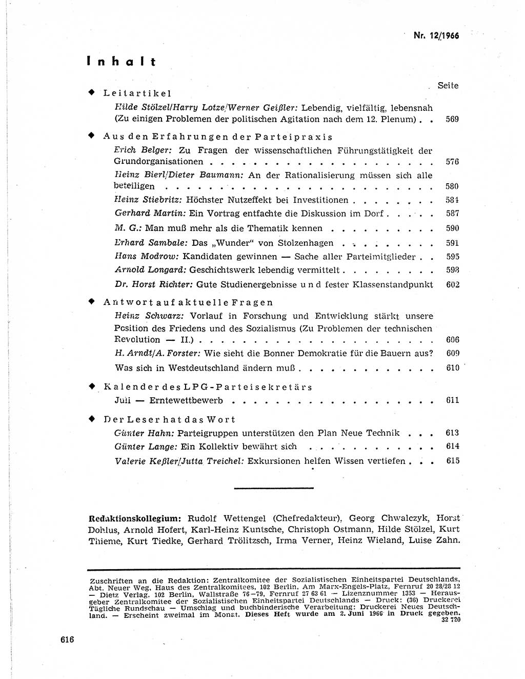 Neuer Weg (NW), Organ des Zentralkomitees (ZK) der SED (Sozialistische Einheitspartei Deutschlands) für Fragen des Parteilebens, 21. Jahrgang [Deutsche Demokratische Republik (DDR)] 1966, Seite 616 (NW ZK SED DDR 1966, S. 616)