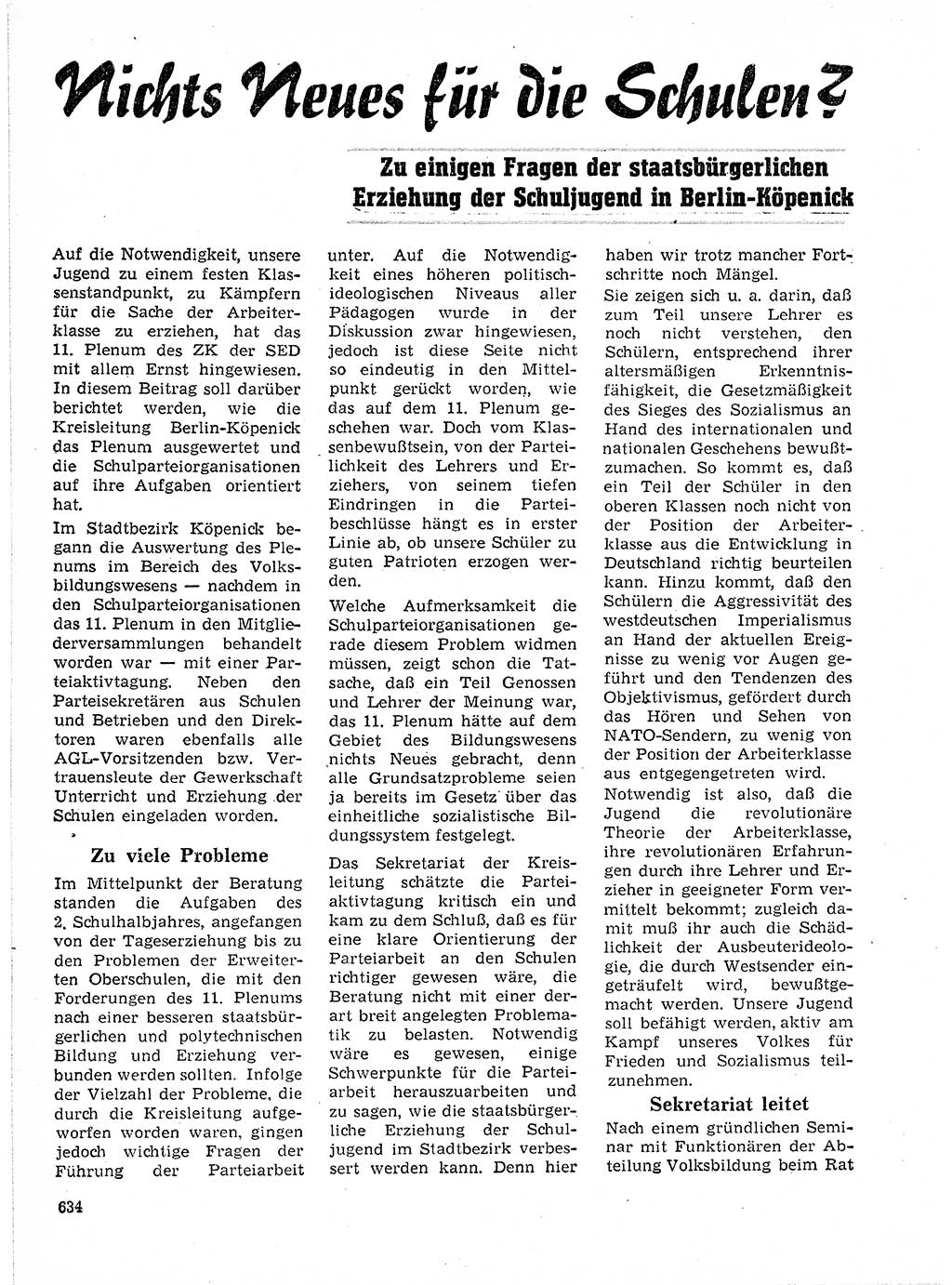 Neuer Weg (NW), Organ des Zentralkomitees (ZK) der SED (Sozialistische Einheitspartei Deutschlands) für Fragen des Parteilebens, 21. Jahrgang [Deutsche Demokratische Republik (DDR)] 1966, Seite 634 (NW ZK SED DDR 1966, S. 634)