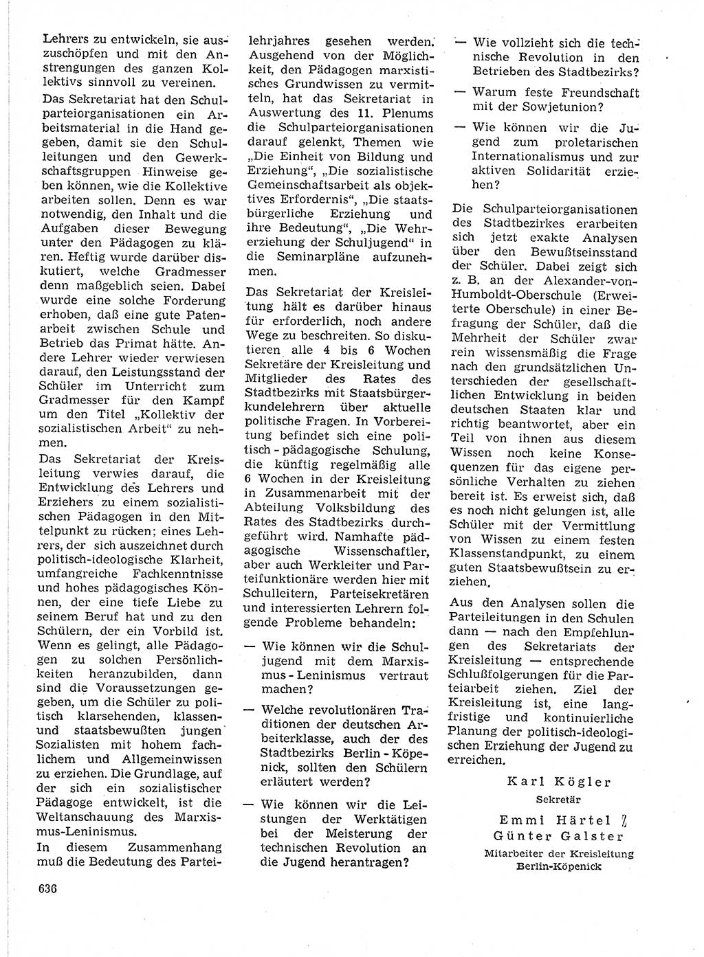 Neuer Weg (NW), Organ des Zentralkomitees (ZK) der SED (Sozialistische Einheitspartei Deutschlands) für Fragen des Parteilebens, 21. Jahrgang [Deutsche Demokratische Republik (DDR)] 1966, Seite 636 (NW ZK SED DDR 1966, S. 636)