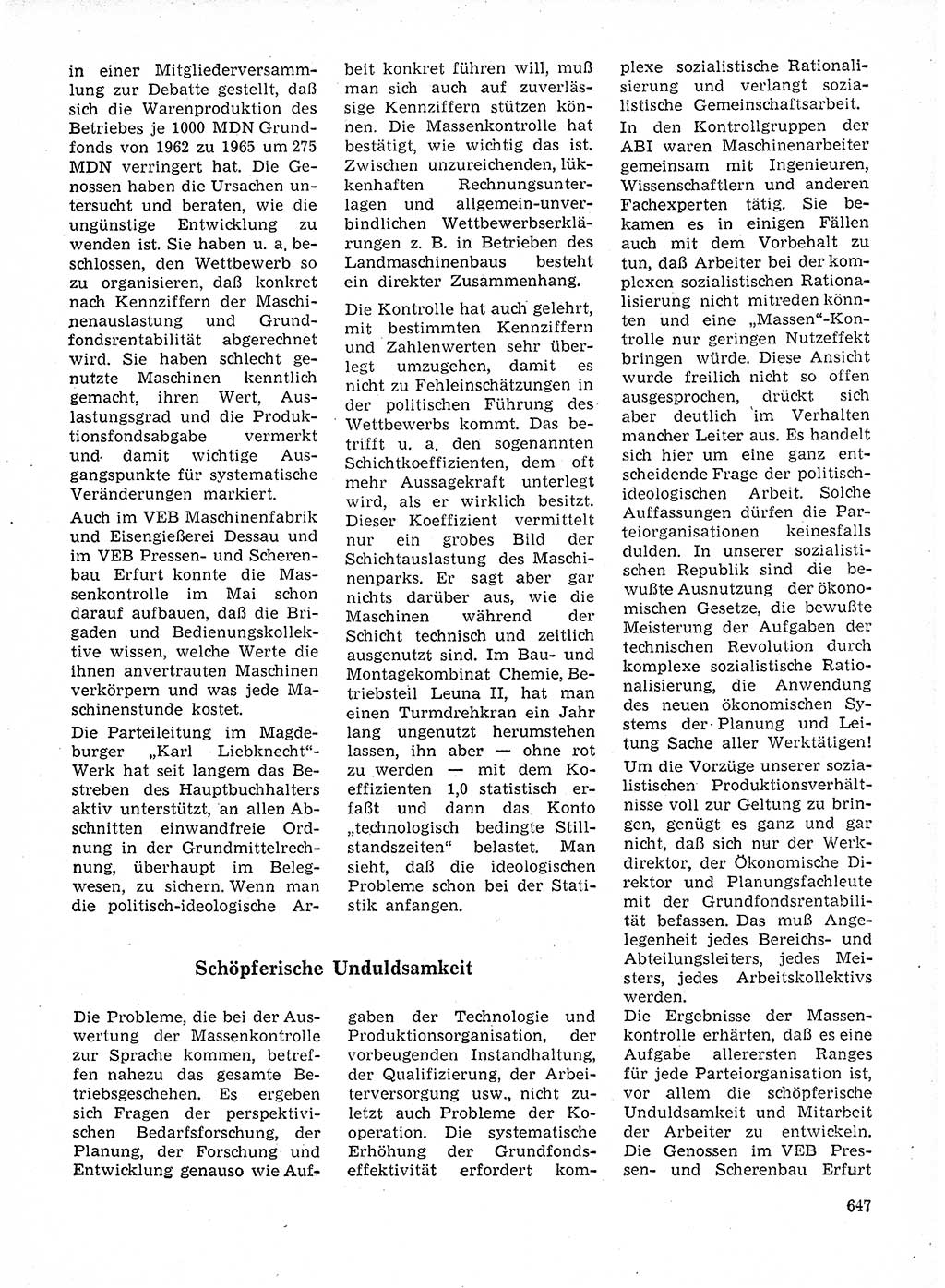 Neuer Weg (NW), Organ des Zentralkomitees (ZK) der SED (Sozialistische Einheitspartei Deutschlands) für Fragen des Parteilebens, 21. Jahrgang [Deutsche Demokratische Republik (DDR)] 1966, Seite 647 (NW ZK SED DDR 1966, S. 647)