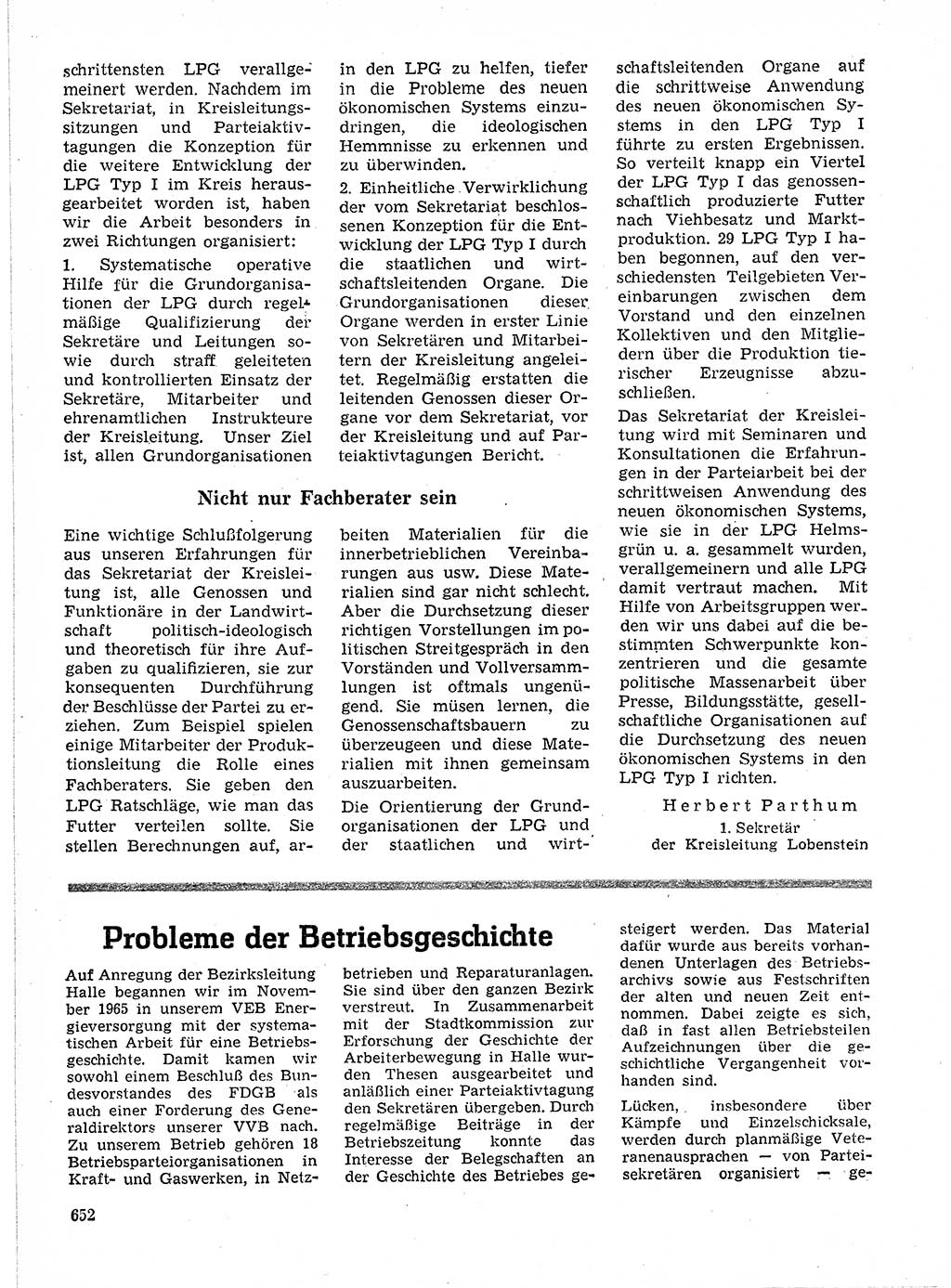 Neuer Weg (NW), Organ des Zentralkomitees (ZK) der SED (Sozialistische Einheitspartei Deutschlands) für Fragen des Parteilebens, 21. Jahrgang [Deutsche Demokratische Republik (DDR)] 1966, Seite 652 (NW ZK SED DDR 1966, S. 652)
