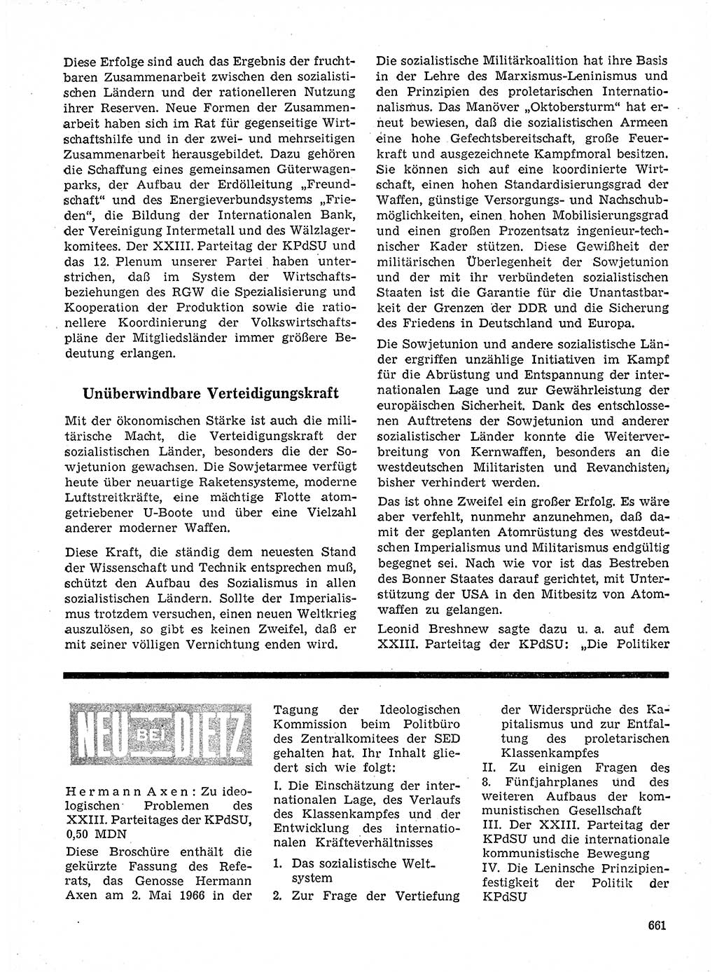 Neuer Weg (NW), Organ des Zentralkomitees (ZK) der SED (Sozialistische Einheitspartei Deutschlands) für Fragen des Parteilebens, 21. Jahrgang [Deutsche Demokratische Republik (DDR)] 1966, Seite 661 (NW ZK SED DDR 1966, S. 661)