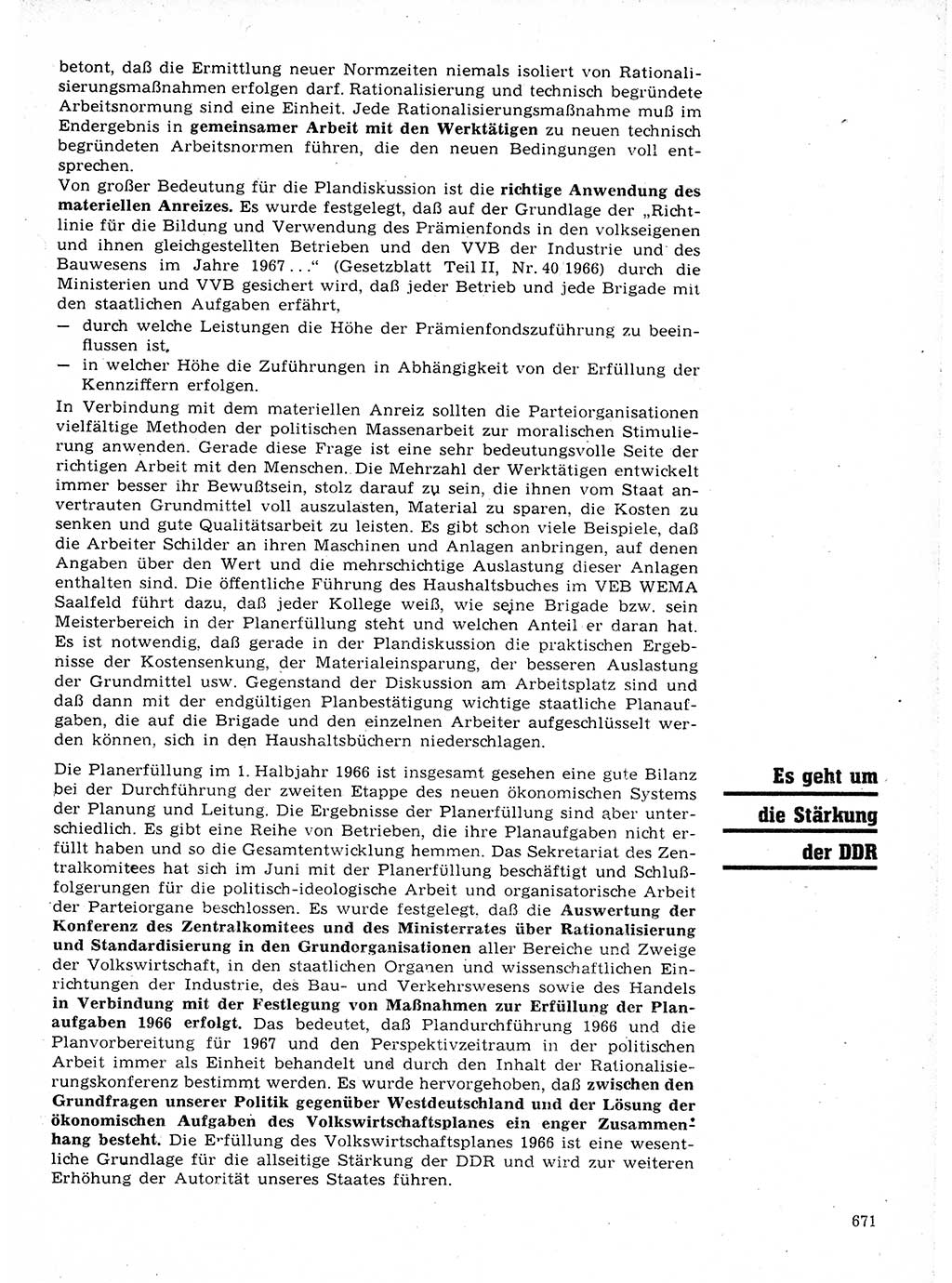Neuer Weg (NW), Organ des Zentralkomitees (ZK) der SED (Sozialistische Einheitspartei Deutschlands) für Fragen des Parteilebens, 21. Jahrgang [Deutsche Demokratische Republik (DDR)] 1966, Seite 671 (NW ZK SED DDR 1966, S. 671)