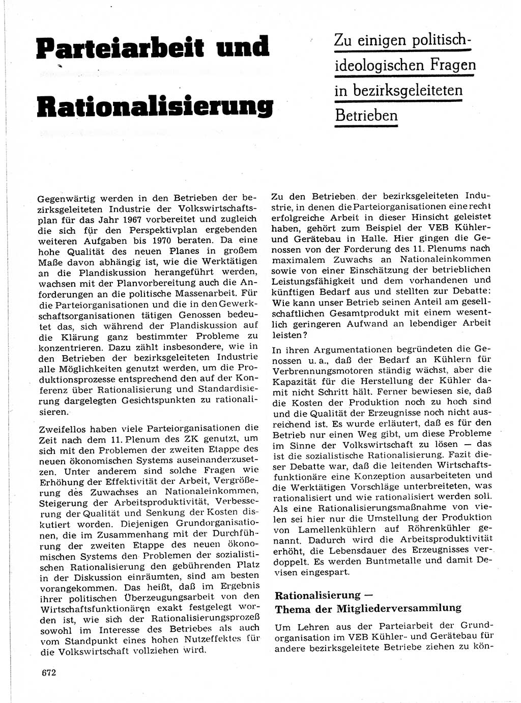 Neuer Weg (NW), Organ des Zentralkomitees (ZK) der SED (Sozialistische Einheitspartei Deutschlands) für Fragen des Parteilebens, 21. Jahrgang [Deutsche Demokratische Republik (DDR)] 1966, Seite 672 (NW ZK SED DDR 1966, S. 672)