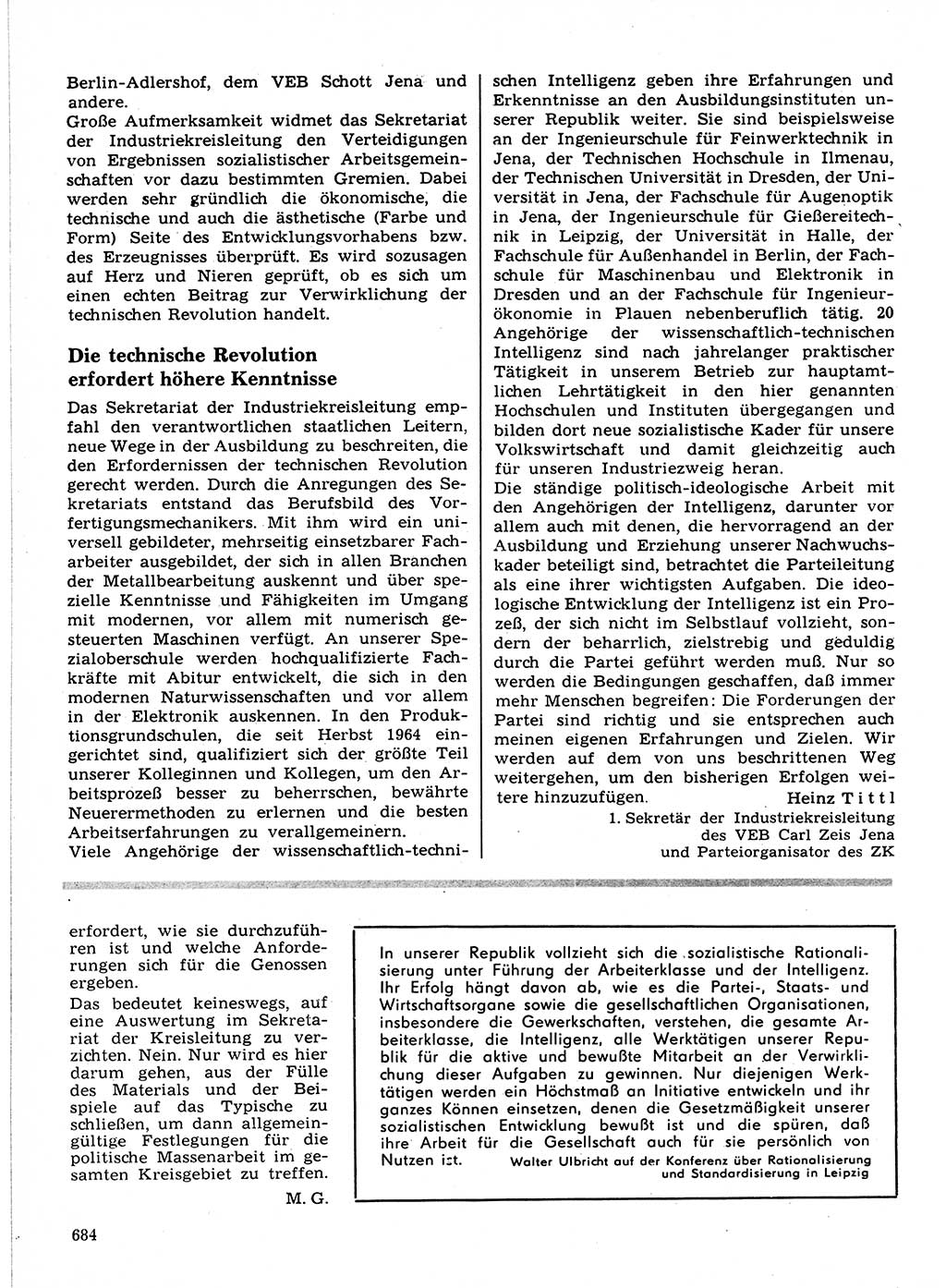 Neuer Weg (NW), Organ des Zentralkomitees (ZK) der SED (Sozialistische Einheitspartei Deutschlands) für Fragen des Parteilebens, 21. Jahrgang [Deutsche Demokratische Republik (DDR)] 1966, Seite 684 (NW ZK SED DDR 1966, S. 684)