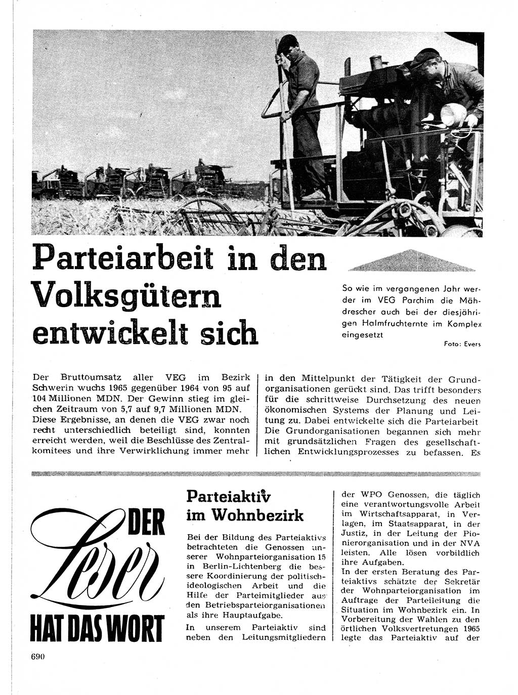 Neuer Weg (NW), Organ des Zentralkomitees (ZK) der SED (Sozialistische Einheitspartei Deutschlands) für Fragen des Parteilebens, 21. Jahrgang [Deutsche Demokratische Republik (DDR)] 1966, Seite 690 (NW ZK SED DDR 1966, S. 690)