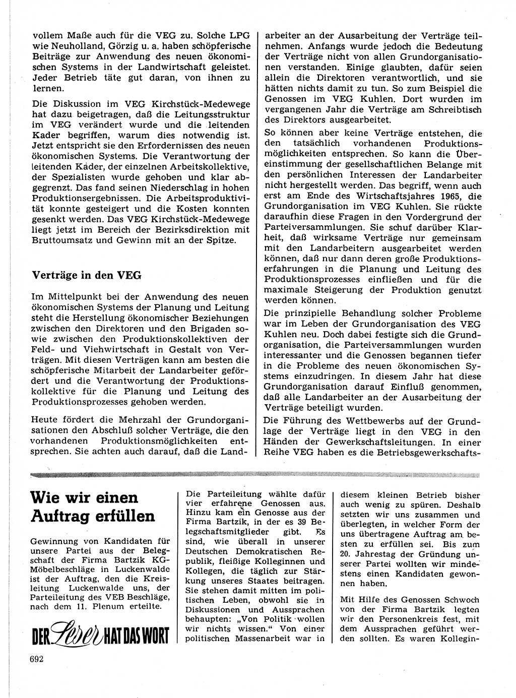 Neuer Weg (NW), Organ des Zentralkomitees (ZK) der SED (Sozialistische Einheitspartei Deutschlands) für Fragen des Parteilebens, 21. Jahrgang [Deutsche Demokratische Republik (DDR)] 1966, Seite 692 (NW ZK SED DDR 1966, S. 692)