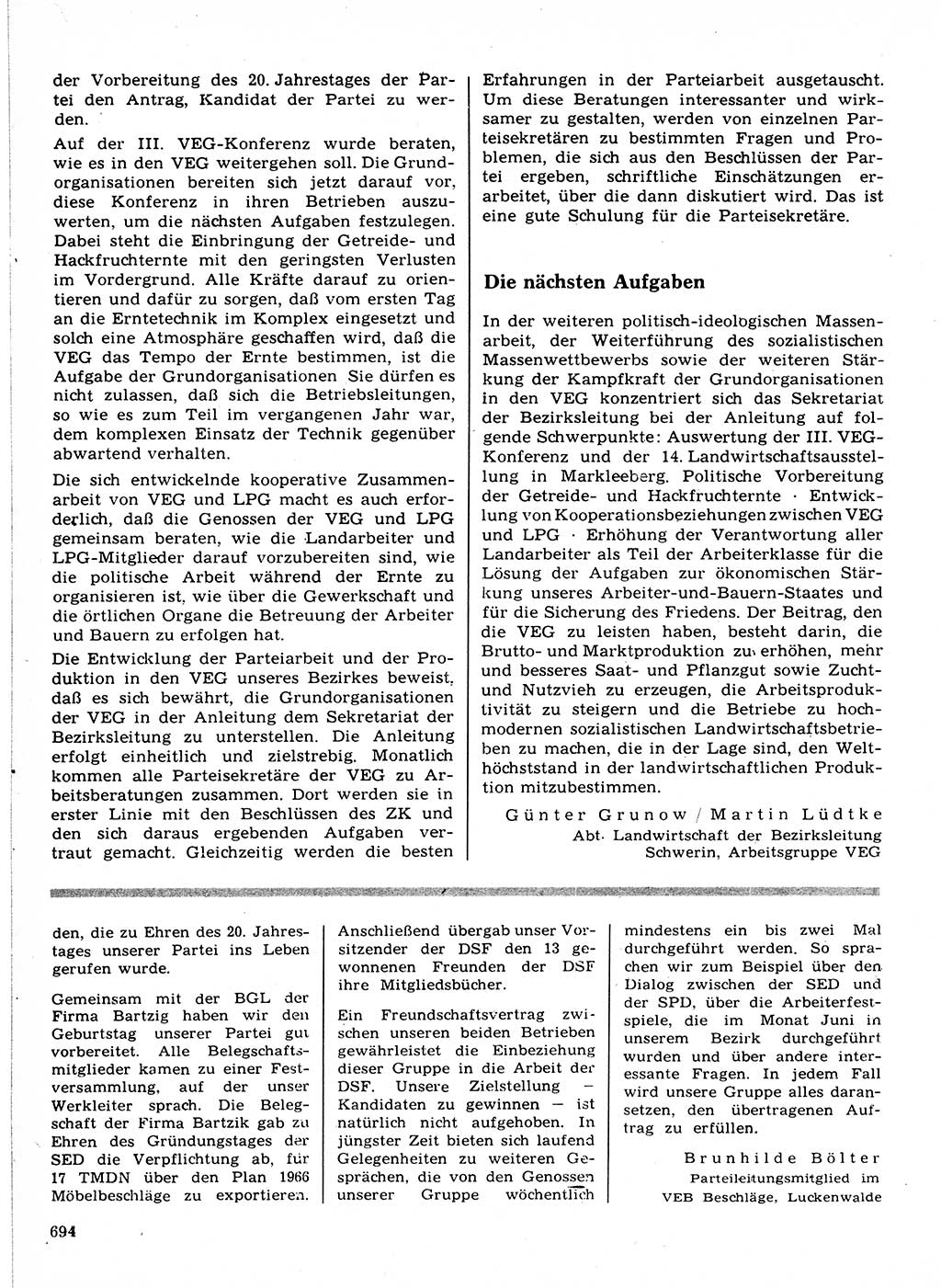 Neuer Weg (NW), Organ des Zentralkomitees (ZK) der SED (Sozialistische Einheitspartei Deutschlands) für Fragen des Parteilebens, 21. Jahrgang [Deutsche Demokratische Republik (DDR)] 1966, Seite 694 (NW ZK SED DDR 1966, S. 694)