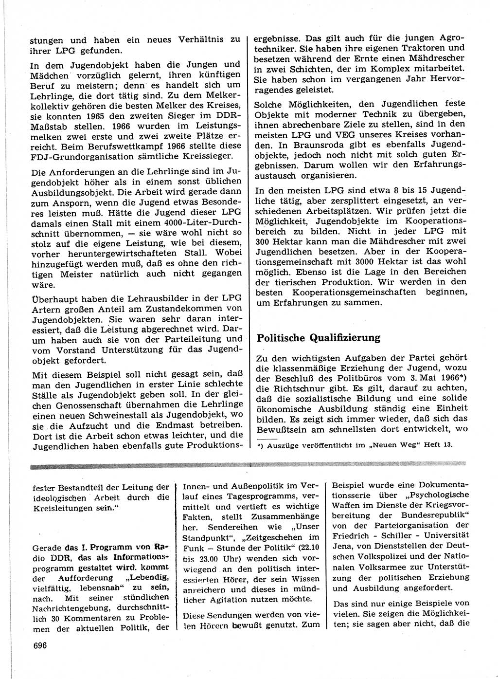 Neuer Weg (NW), Organ des Zentralkomitees (ZK) der SED (Sozialistische Einheitspartei Deutschlands) für Fragen des Parteilebens, 21. Jahrgang [Deutsche Demokratische Republik (DDR)] 1966, Seite 696 (NW ZK SED DDR 1966, S. 696)