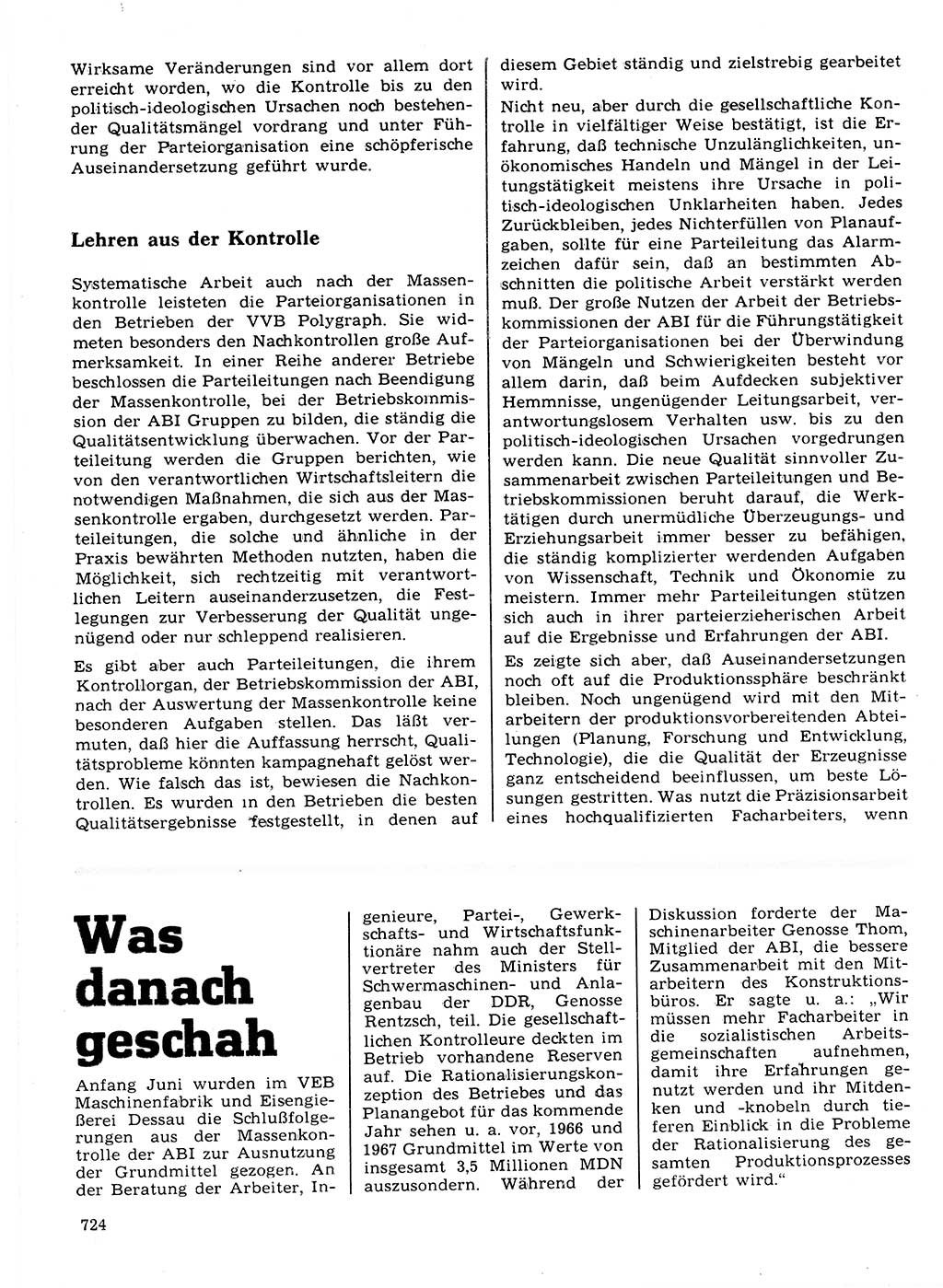 Neuer Weg (NW), Organ des Zentralkomitees (ZK) der SED (Sozialistische Einheitspartei Deutschlands) für Fragen des Parteilebens, 21. Jahrgang [Deutsche Demokratische Republik (DDR)] 1966, Seite 724 (NW ZK SED DDR 1966, S. 724)