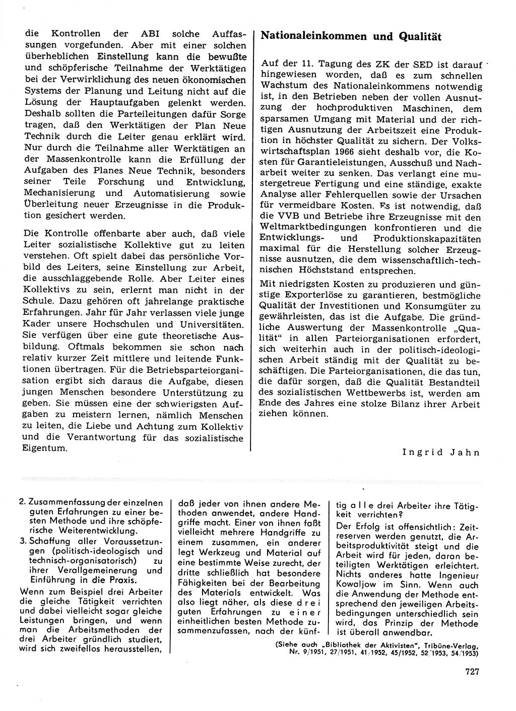 Neuer Weg (NW), Organ des Zentralkomitees (ZK) der SED (Sozialistische Einheitspartei Deutschlands) für Fragen des Parteilebens, 21. Jahrgang [Deutsche Demokratische Republik (DDR)] 1966, Seite 727 (NW ZK SED DDR 1966, S. 727)