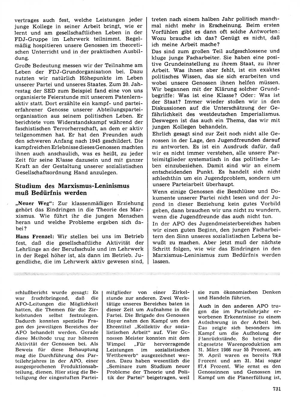 Neuer Weg (NW), Organ des Zentralkomitees (ZK) der SED (Sozialistische Einheitspartei Deutschlands) für Fragen des Parteilebens, 21. Jahrgang [Deutsche Demokratische Republik (DDR)] 1966, Seite 731 (NW ZK SED DDR 1966, S. 731)