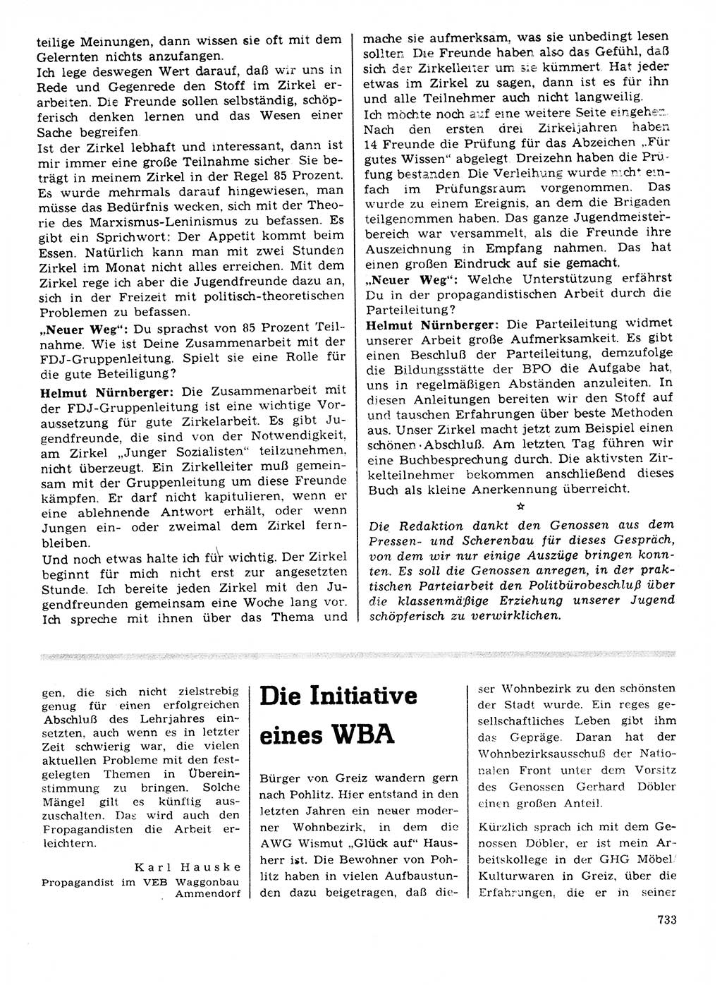 Neuer Weg (NW), Organ des Zentralkomitees (ZK) der SED (Sozialistische Einheitspartei Deutschlands) für Fragen des Parteilebens, 21. Jahrgang [Deutsche Demokratische Republik (DDR)] 1966, Seite 733 (NW ZK SED DDR 1966, S. 733)