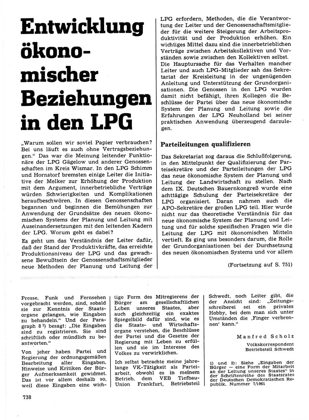Neuer Weg (NW), Organ des Zentralkomitees (ZK) der SED (Sozialistische Einheitspartei Deutschlands) für Fragen des Parteilebens, 21. Jahrgang [Deutsche Demokratische Republik (DDR)] 1966, Seite 738 (NW ZK SED DDR 1966, S. 738)