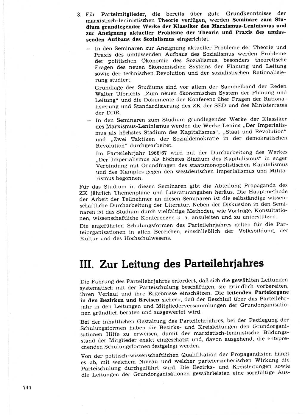 Neuer Weg (NW), Organ des Zentralkomitees (ZK) der SED (Sozialistische Einheitspartei Deutschlands) für Fragen des Parteilebens, 21. Jahrgang [Deutsche Demokratische Republik (DDR)] 1966, Seite 744 (NW ZK SED DDR 1966, S. 744)