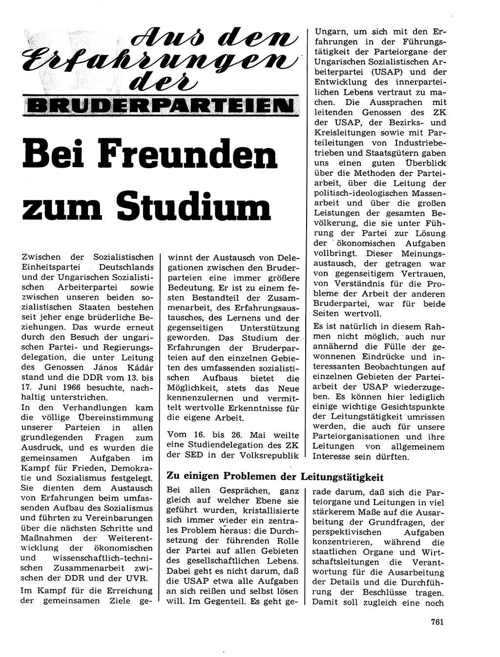 Neuer Weg (NW), Organ des Zentralkomitees (ZK) der SED (Sozialistische Einheitspartei Deutschlands) für Fragen des Parteilebens, 21. Jahrgang [Deutsche Demokratische Republik (DDR)] 1966, Seite 761 (NW ZK SED DDR 1966, S. 761)