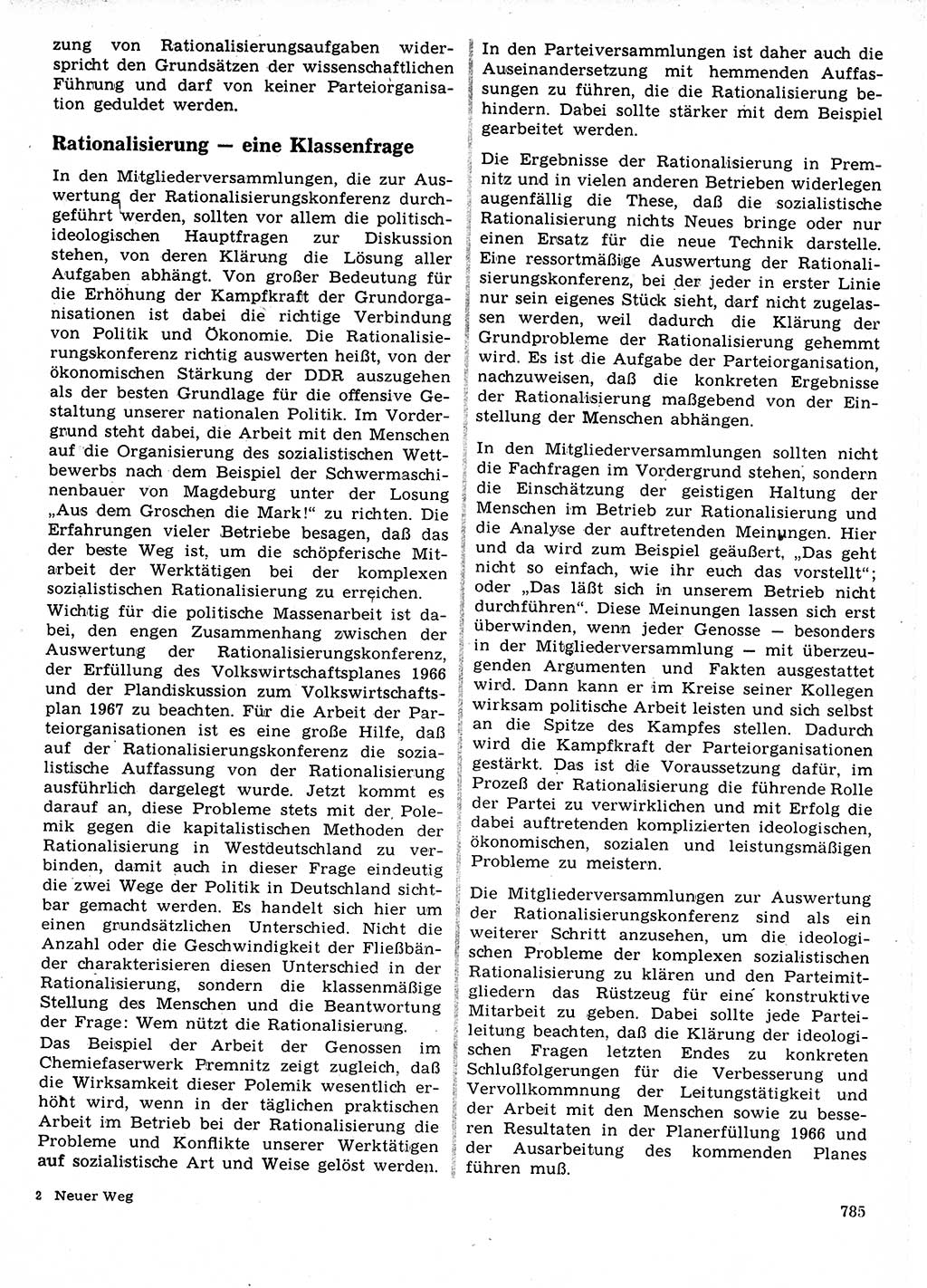 Neuer Weg (NW), Organ des Zentralkomitees (ZK) der SED (Sozialistische Einheitspartei Deutschlands) für Fragen des Parteilebens, 21. Jahrgang [Deutsche Demokratische Republik (DDR)] 1966, Seite 785 (NW ZK SED DDR 1966, S. 785)