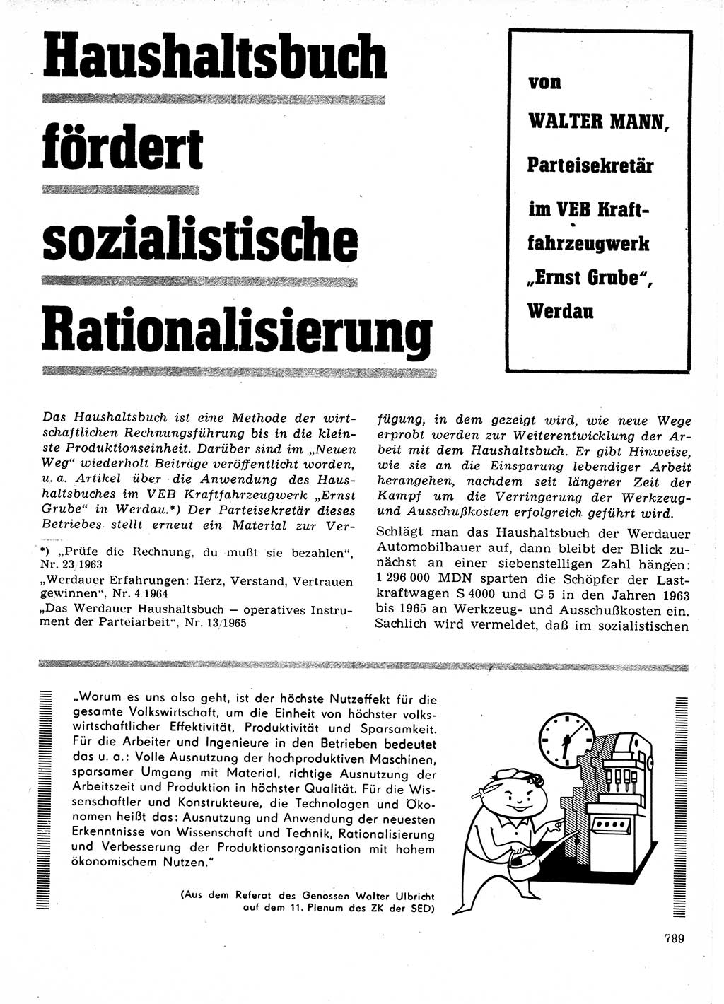 Neuer Weg (NW), Organ des Zentralkomitees (ZK) der SED (Sozialistische Einheitspartei Deutschlands) für Fragen des Parteilebens, 21. Jahrgang [Deutsche Demokratische Republik (DDR)] 1966, Seite 789 (NW ZK SED DDR 1966, S. 789)