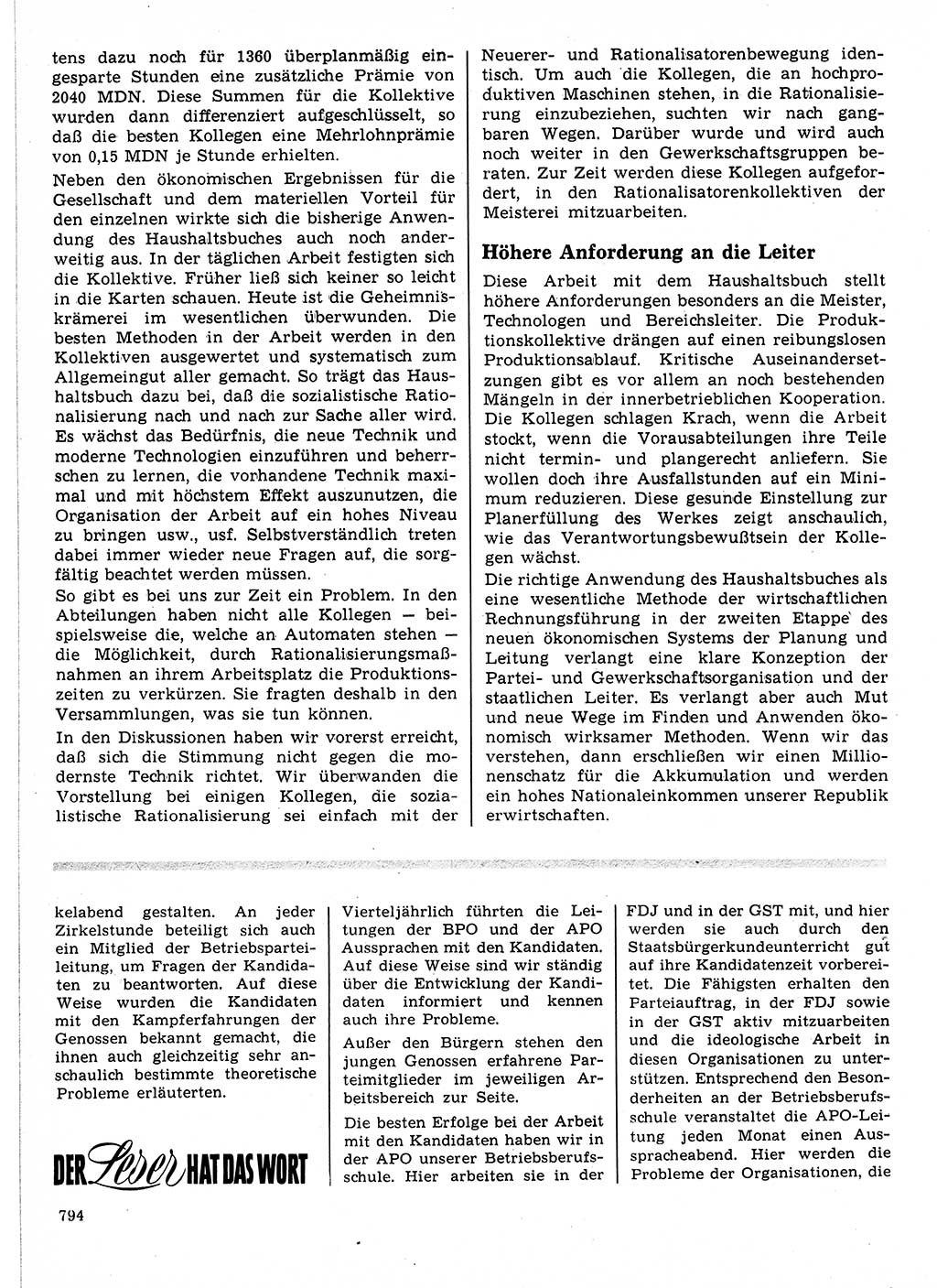 Neuer Weg (NW), Organ des Zentralkomitees (ZK) der SED (Sozialistische Einheitspartei Deutschlands) für Fragen des Parteilebens, 21. Jahrgang [Deutsche Demokratische Republik (DDR)] 1966, Seite 794 (NW ZK SED DDR 1966, S. 794)