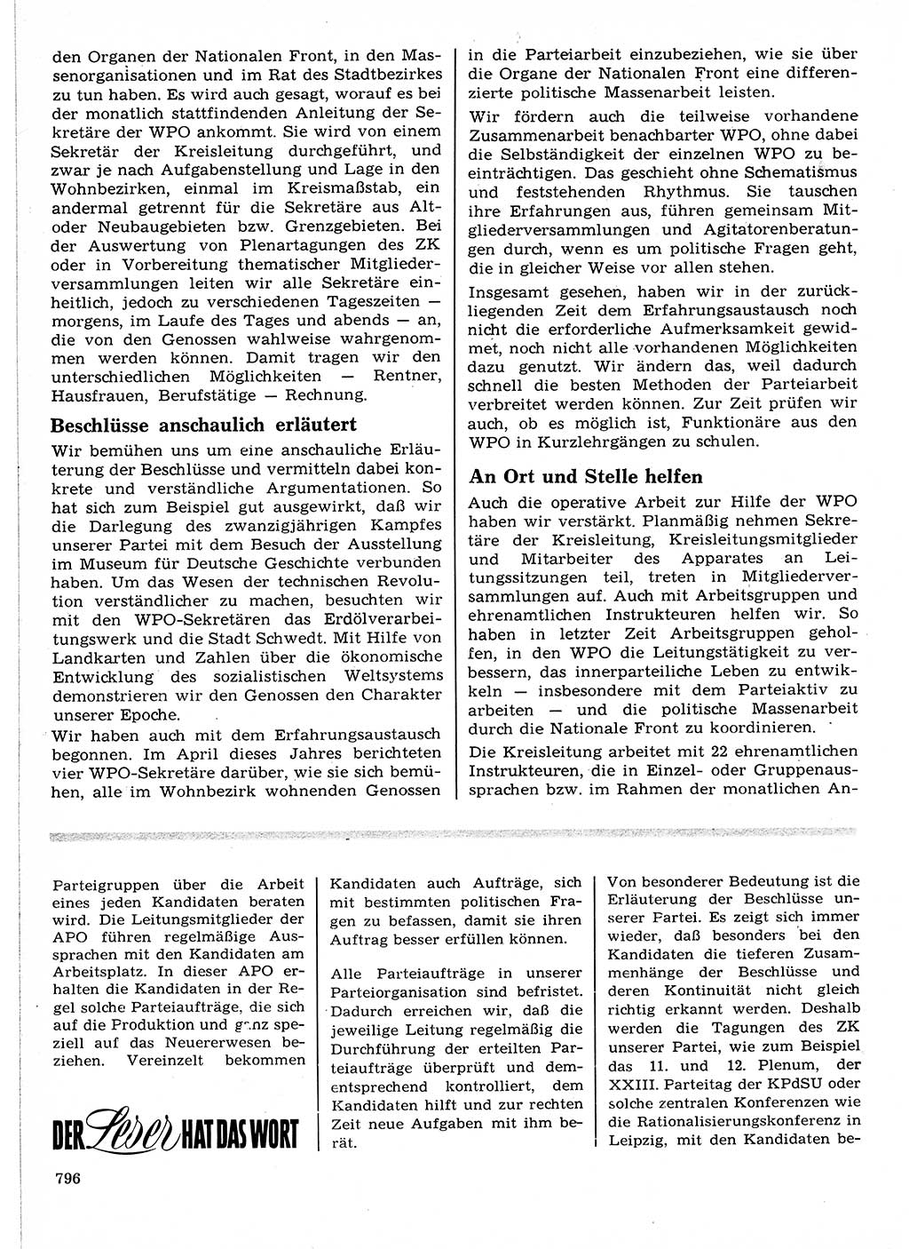 Neuer Weg (NW), Organ des Zentralkomitees (ZK) der SED (Sozialistische Einheitspartei Deutschlands) für Fragen des Parteilebens, 21. Jahrgang [Deutsche Demokratische Republik (DDR)] 1966, Seite 796 (NW ZK SED DDR 1966, S. 796)