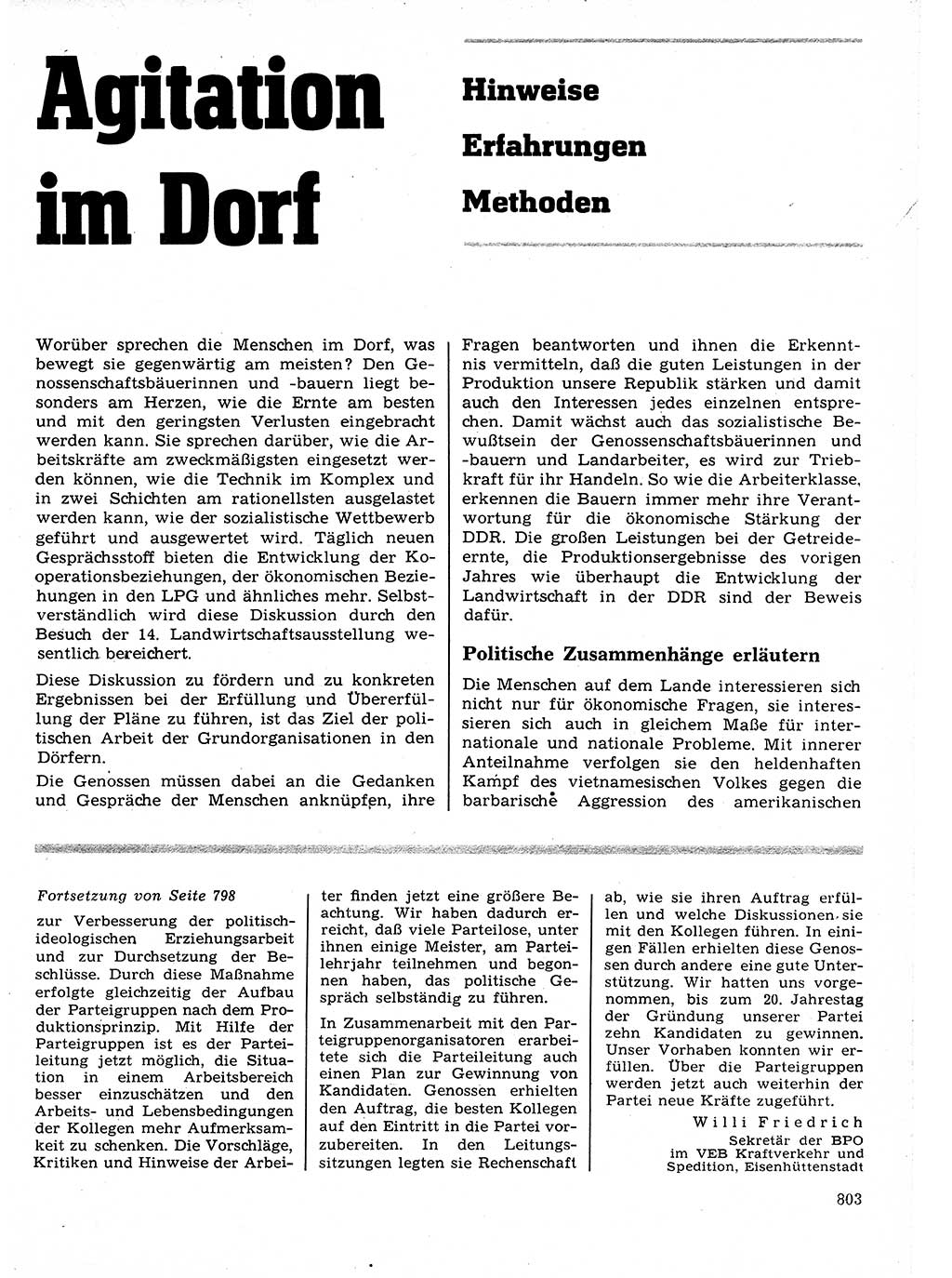 Neuer Weg (NW), Organ des Zentralkomitees (ZK) der SED (Sozialistische Einheitspartei Deutschlands) für Fragen des Parteilebens, 21. Jahrgang [Deutsche Demokratische Republik (DDR)] 1966, Seite 803 (NW ZK SED DDR 1966, S. 803)