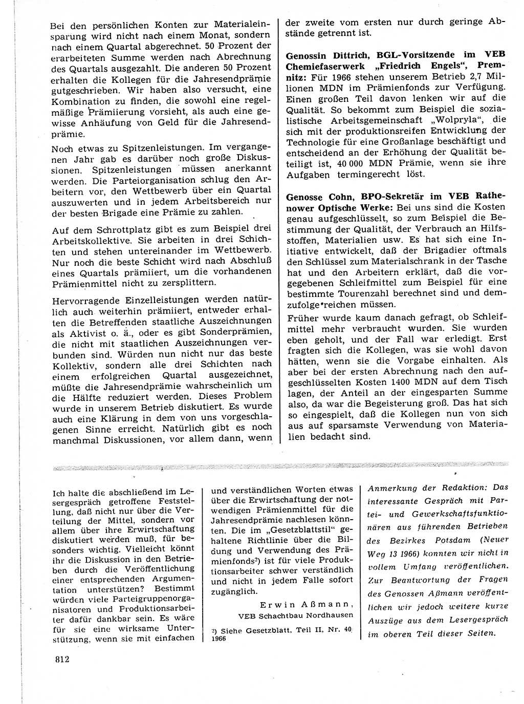 Neuer Weg (NW), Organ des Zentralkomitees (ZK) der SED (Sozialistische Einheitspartei Deutschlands) für Fragen des Parteilebens, 21. Jahrgang [Deutsche Demokratische Republik (DDR)] 1966, Seite 812 (NW ZK SED DDR 1966, S. 812)