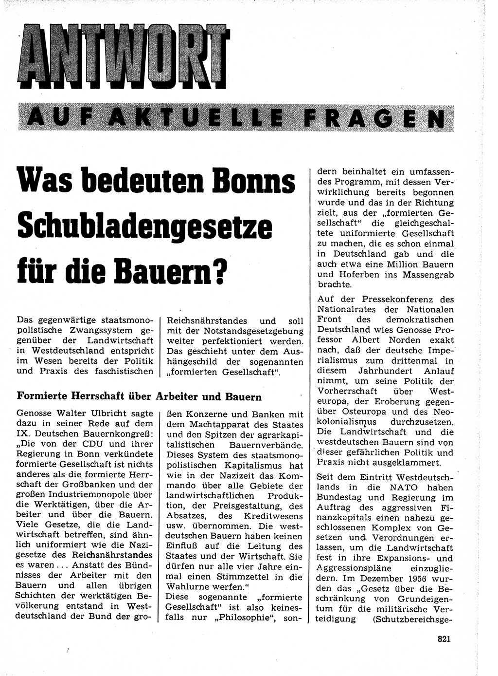 Neuer Weg (NW), Organ des Zentralkomitees (ZK) der SED (Sozialistische Einheitspartei Deutschlands) für Fragen des Parteilebens, 21. Jahrgang [Deutsche Demokratische Republik (DDR)] 1966, Seite 821 (NW ZK SED DDR 1966, S. 821)