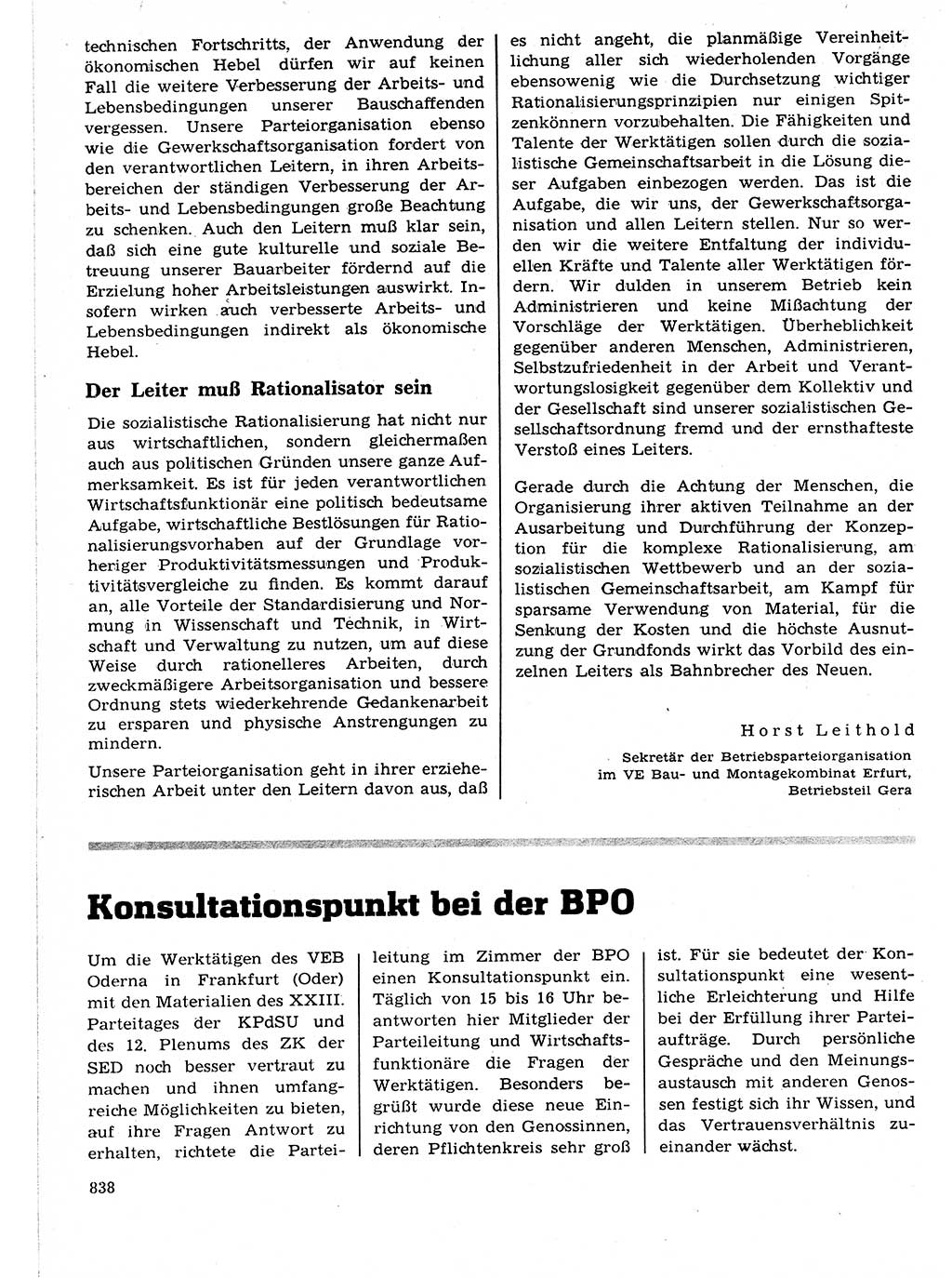 Neuer Weg (NW), Organ des Zentralkomitees (ZK) der SED (Sozialistische Einheitspartei Deutschlands) für Fragen des Parteilebens, 21. Jahrgang [Deutsche Demokratische Republik (DDR)] 1966, Seite 838 (NW ZK SED DDR 1966, S. 838)