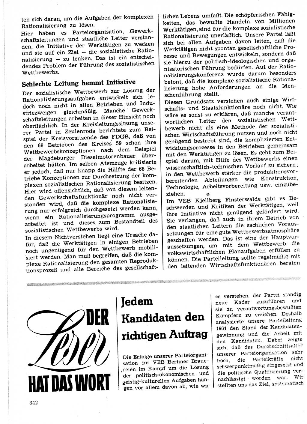 Neuer Weg (NW), Organ des Zentralkomitees (ZK) der SED (Sozialistische Einheitspartei Deutschlands) für Fragen des Parteilebens, 21. Jahrgang [Deutsche Demokratische Republik (DDR)] 1966, Seite 842 (NW ZK SED DDR 1966, S. 842)