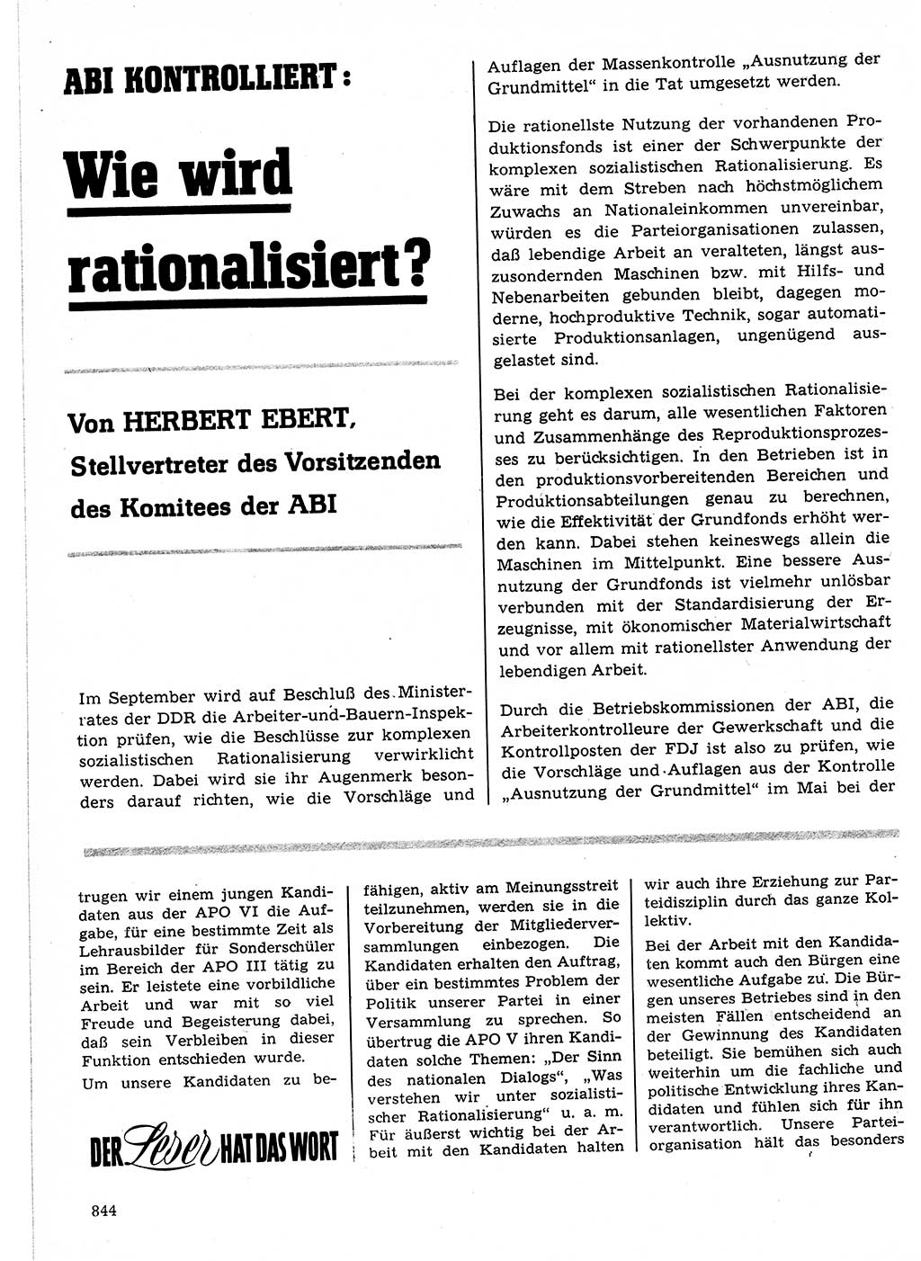 Neuer Weg (NW), Organ des Zentralkomitees (ZK) der SED (Sozialistische Einheitspartei Deutschlands) für Fragen des Parteilebens, 21. Jahrgang [Deutsche Demokratische Republik (DDR)] 1966, Seite 844 (NW ZK SED DDR 1966, S. 844)