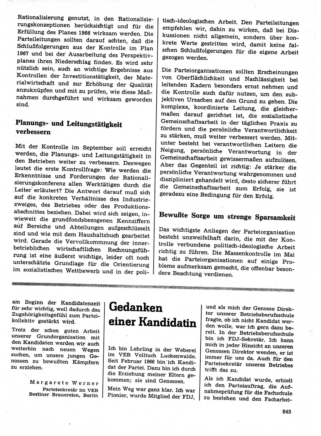Neuer Weg (NW), Organ des Zentralkomitees (ZK) der SED (Sozialistische Einheitspartei Deutschlands) für Fragen des Parteilebens, 21. Jahrgang [Deutsche Demokratische Republik (DDR)] 1966, Seite 845 (NW ZK SED DDR 1966, S. 845)