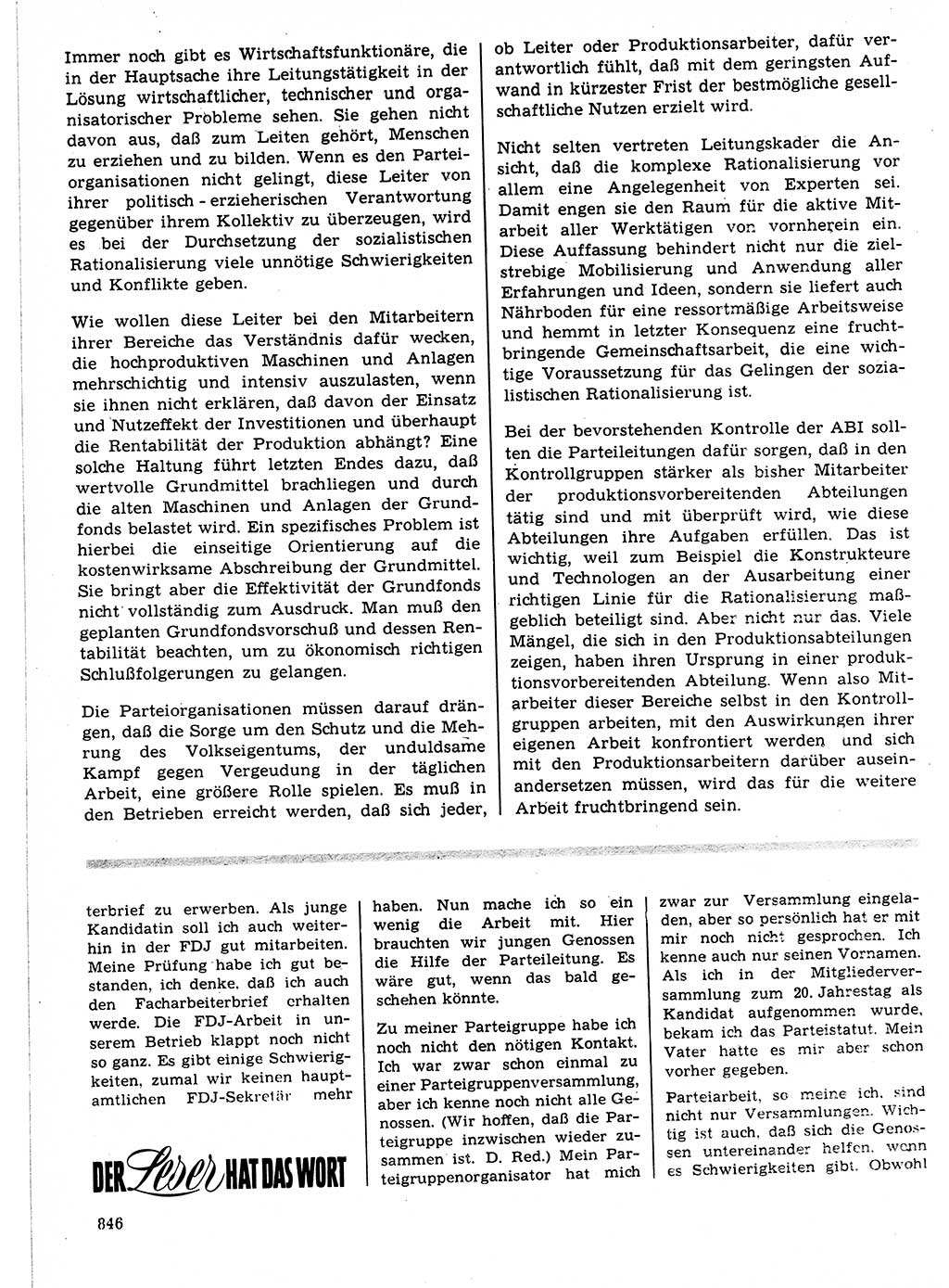 Neuer Weg (NW), Organ des Zentralkomitees (ZK) der SED (Sozialistische Einheitspartei Deutschlands) für Fragen des Parteilebens, 21. Jahrgang [Deutsche Demokratische Republik (DDR)] 1966, Seite 846 (NW ZK SED DDR 1966, S. 846)