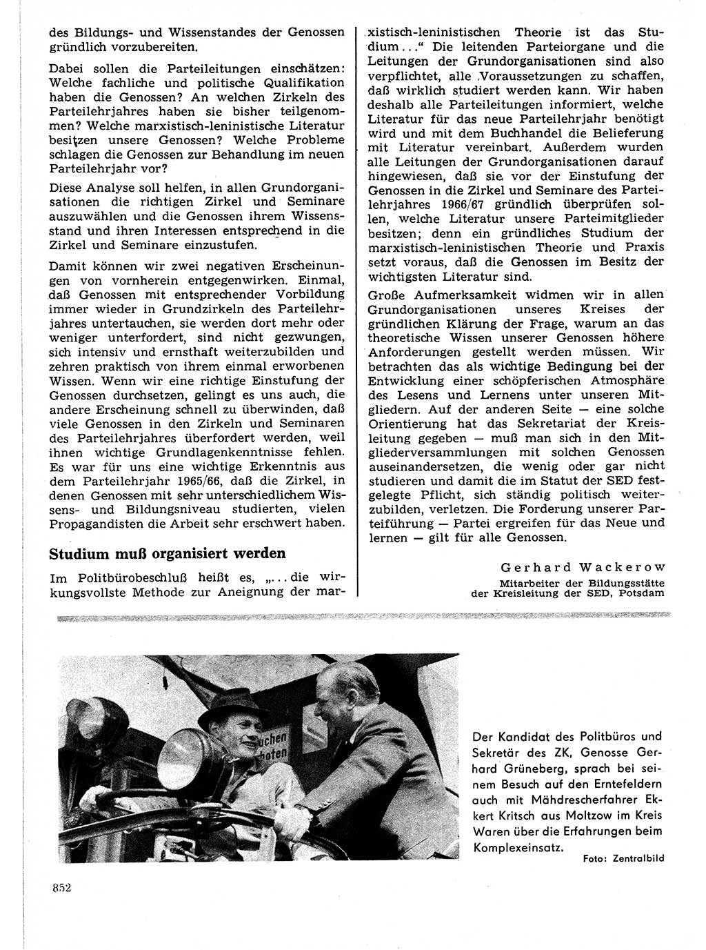 Neuer Weg (NW), Organ des Zentralkomitees (ZK) der SED (Sozialistische Einheitspartei Deutschlands) für Fragen des Parteilebens, 21. Jahrgang [Deutsche Demokratische Republik (DDR)] 1966, Seite 852 (NW ZK SED DDR 1966, S. 852)