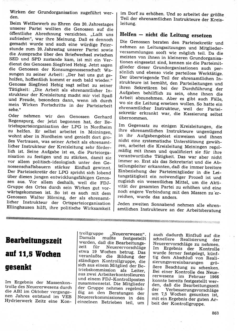 Neuer Weg (NW), Organ des Zentralkomitees (ZK) der SED (Sozialistische Einheitspartei Deutschlands) für Fragen des Parteilebens, 21. Jahrgang [Deutsche Demokratische Republik (DDR)] 1966, Seite 863 (NW ZK SED DDR 1966, S. 863)