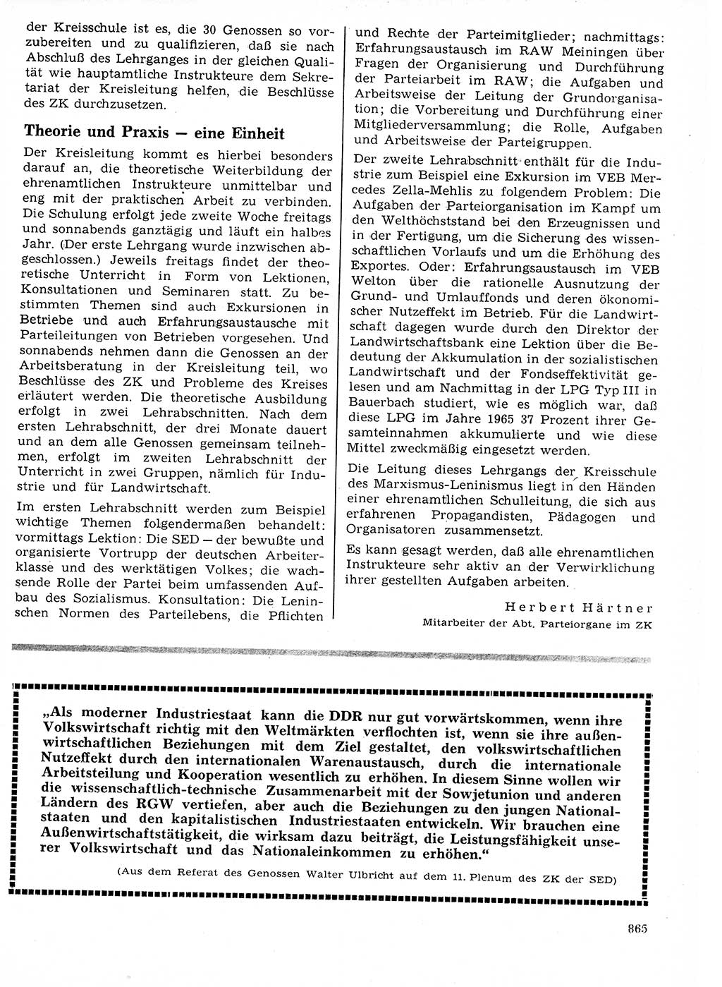 Neuer Weg (NW), Organ des Zentralkomitees (ZK) der SED (Sozialistische Einheitspartei Deutschlands) für Fragen des Parteilebens, 21. Jahrgang [Deutsche Demokratische Republik (DDR)] 1966, Seite 865 (NW ZK SED DDR 1966, S. 865)