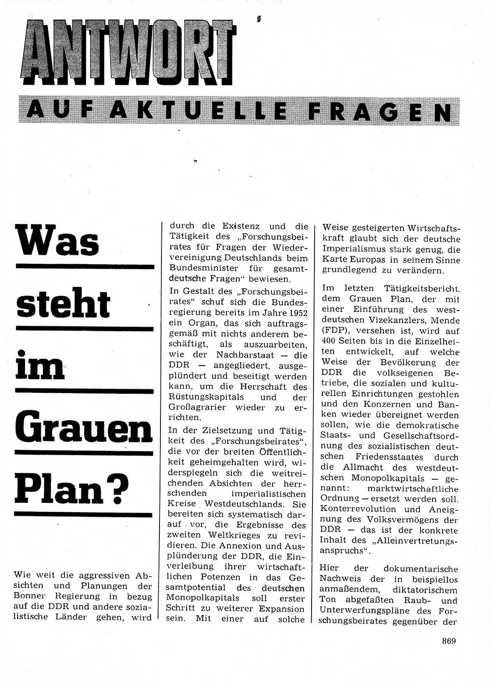 Neuer Weg (NW), Organ des Zentralkomitees (ZK) der SED (Sozialistische Einheitspartei Deutschlands) für Fragen des Parteilebens, 21. Jahrgang [Deutsche Demokratische Republik (DDR)] 1966, Seite 869 (NW ZK SED DDR 1966, S. 869)