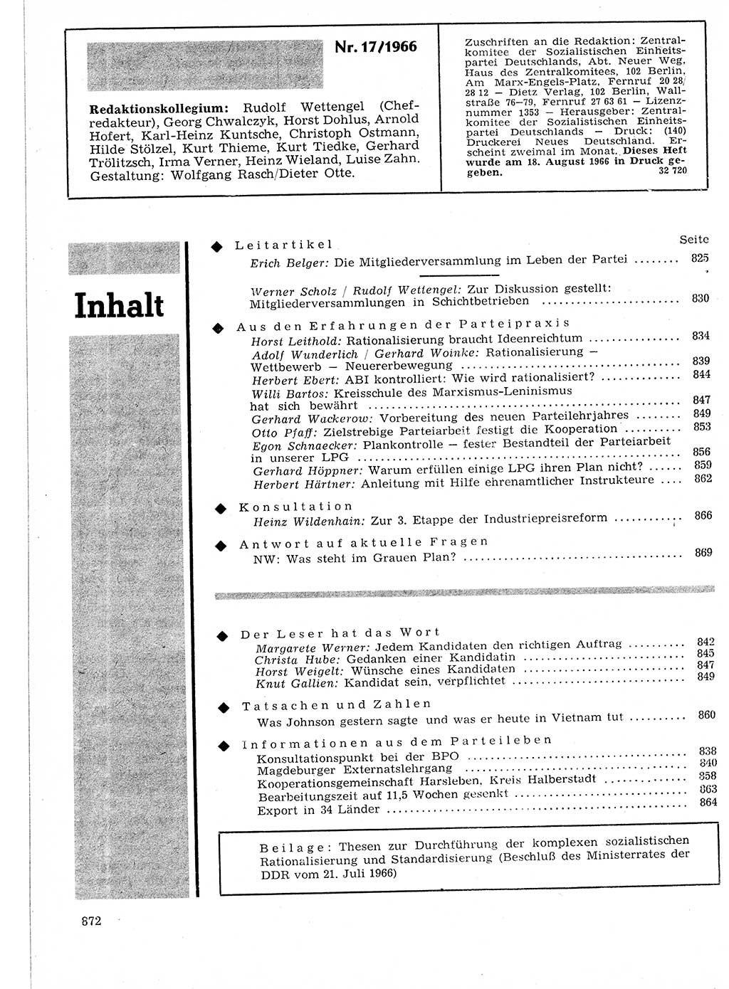 Neuer Weg (NW), Organ des Zentralkomitees (ZK) der SED (Sozialistische Einheitspartei Deutschlands) für Fragen des Parteilebens, 21. Jahrgang [Deutsche Demokratische Republik (DDR)] 1966, Seite 872 (NW ZK SED DDR 1966, S. 872)