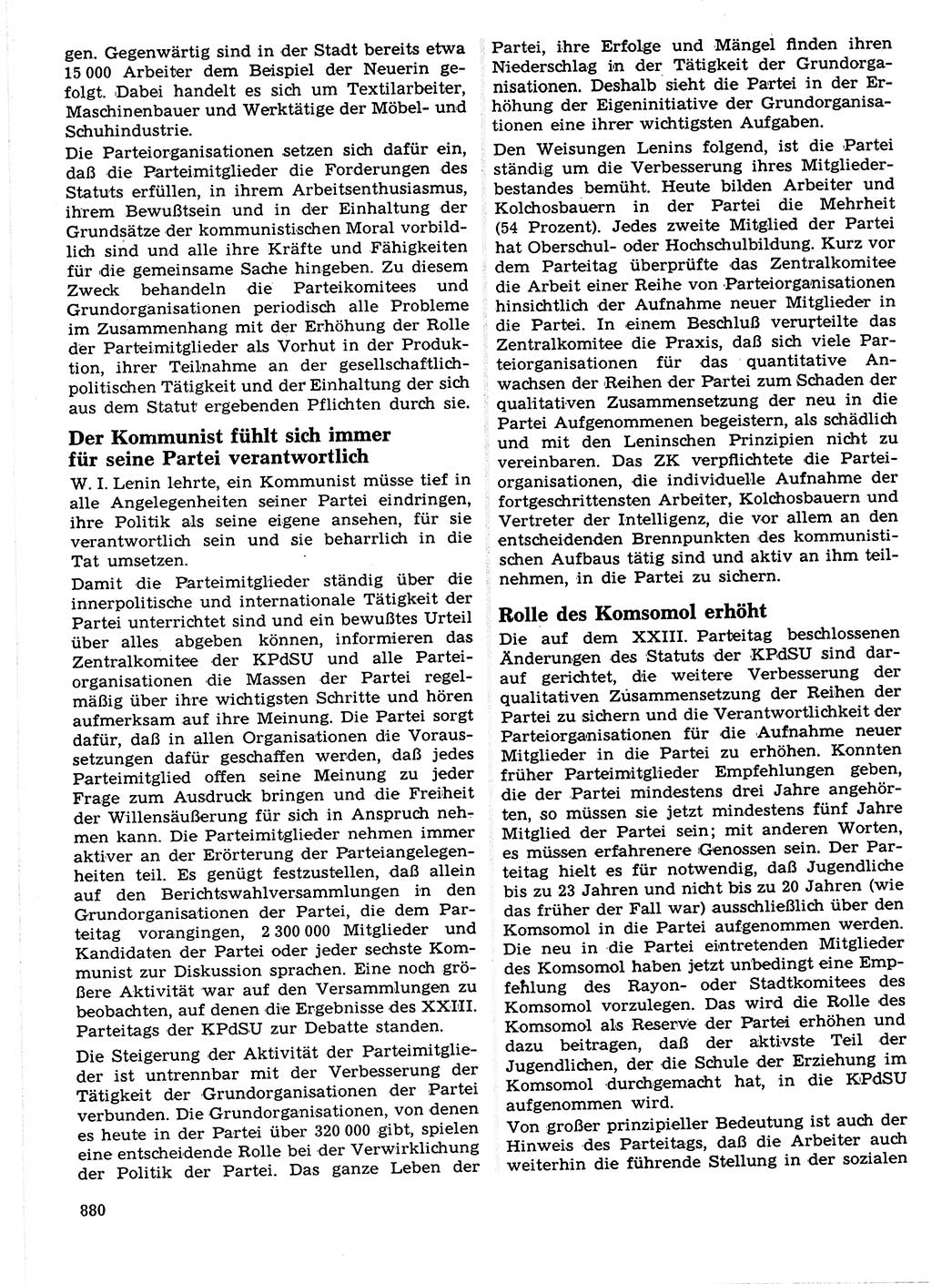 Neuer Weg (NW), Organ des Zentralkomitees (ZK) der SED (Sozialistische Einheitspartei Deutschlands) für Fragen des Parteilebens, 21. Jahrgang [Deutsche Demokratische Republik (DDR)] 1966, Seite 880 (NW ZK SED DDR 1966, S. 880)