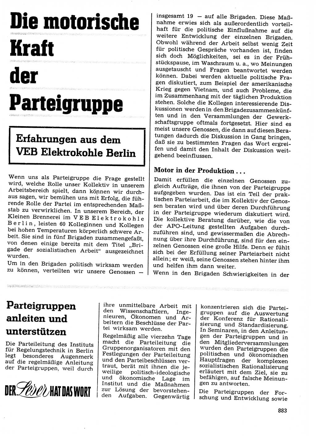 Neuer Weg (NW), Organ des Zentralkomitees (ZK) der SED (Sozialistische Einheitspartei Deutschlands) für Fragen des Parteilebens, 21. Jahrgang [Deutsche Demokratische Republik (DDR)] 1966, Seite 883 (NW ZK SED DDR 1966, S. 883)